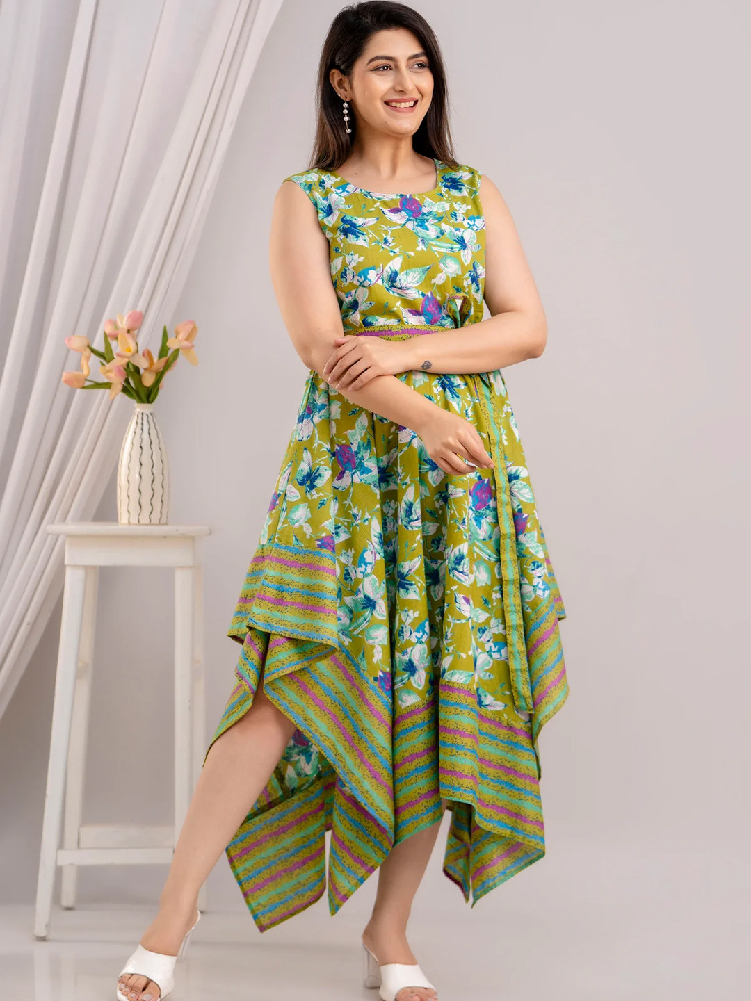 

FrionKandy Floral Print Fit & Flare Maxi Dress, Green