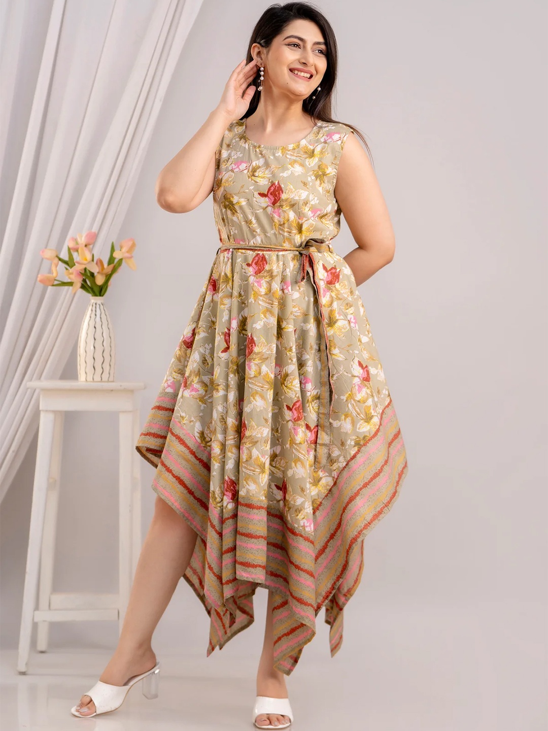 

FrionKandy Floral Print Fit and Flare Midi Dress, Brown