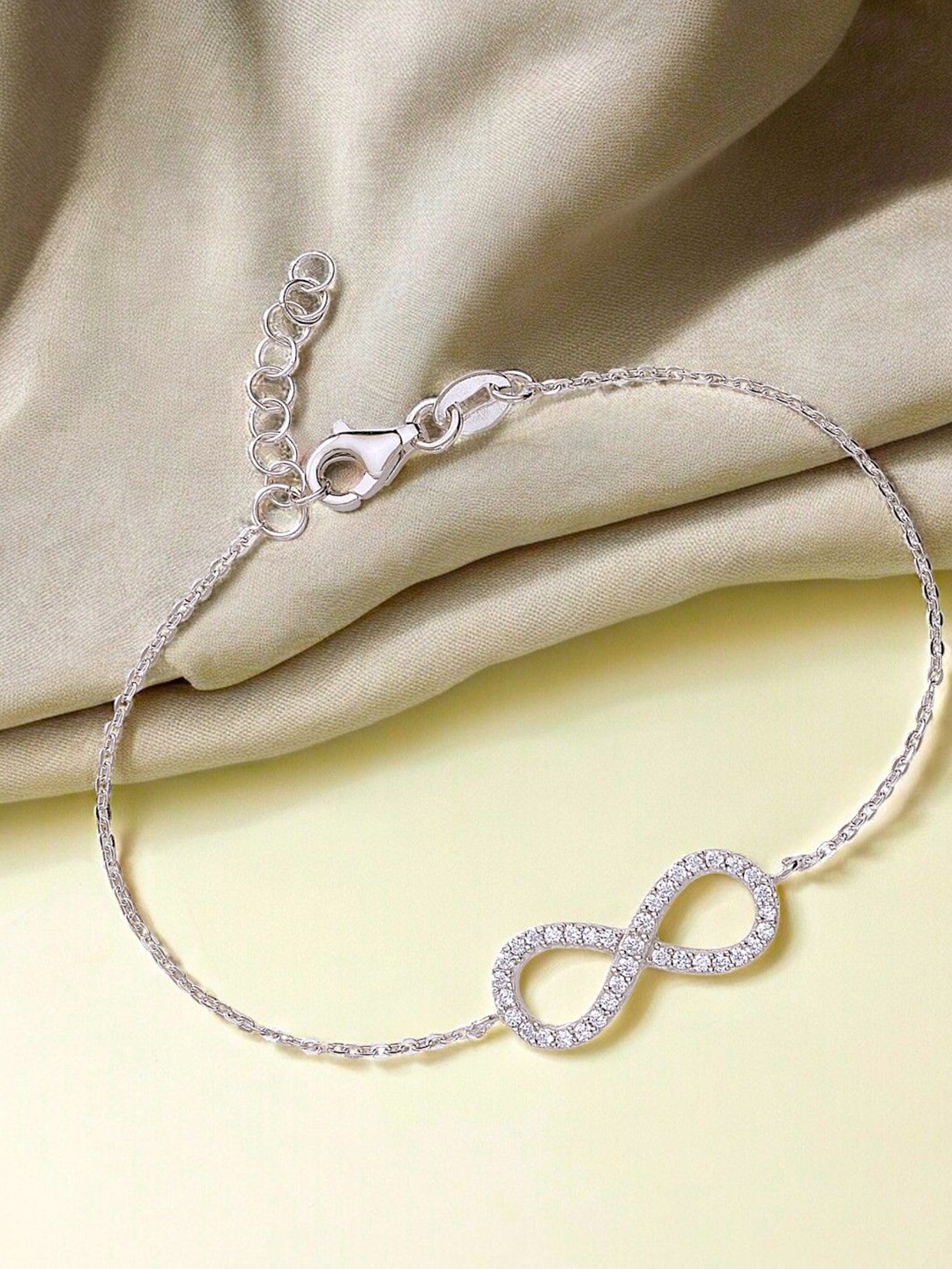 

Taraash 925 Sterling Silver Rhodium-Plated Cubic Zirconia Studded Link Bracelet