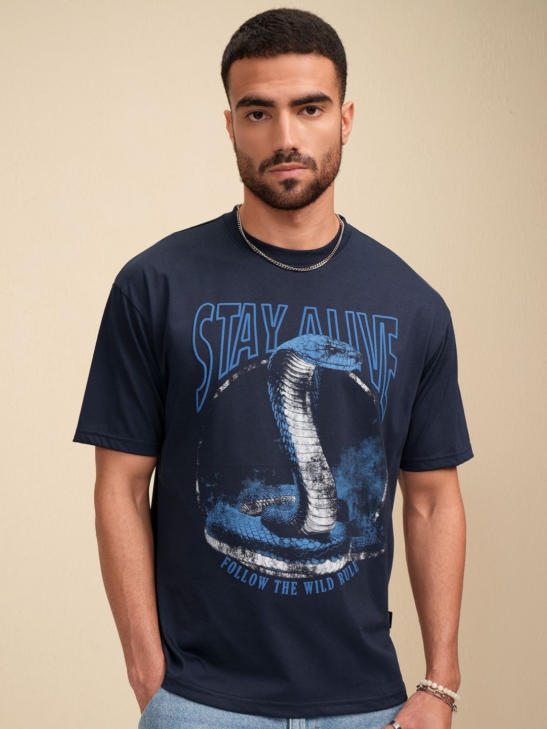 

LOCOMOTIVE Men Premium Graphic Printed Relaxed Fit Casual Tshirt, Navy blue