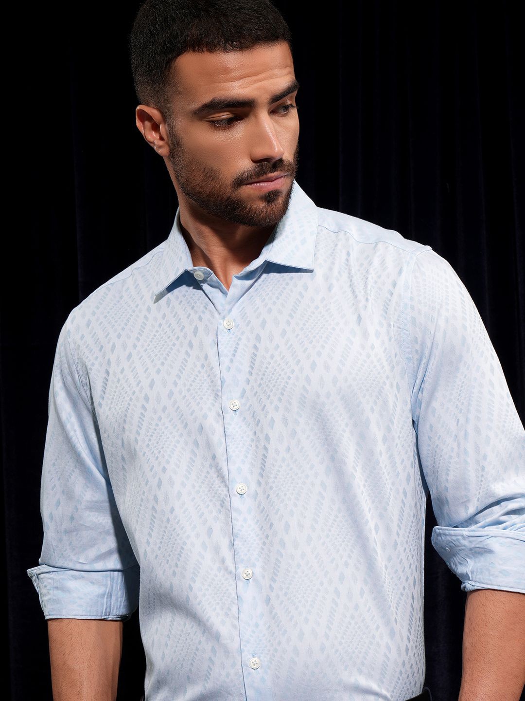 

LOCOMOTIVE Luxe Men Jacquard Textured Occasion Shirt, Blue