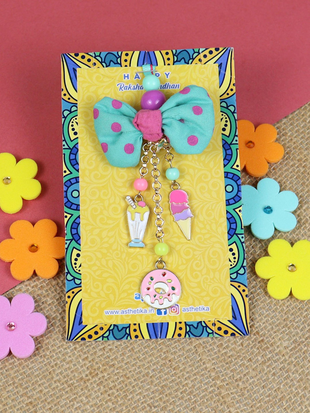 

Asthetika Polka Dot Hair Clip Charm Lumba Rakhi With Roli Chawal, Pink
