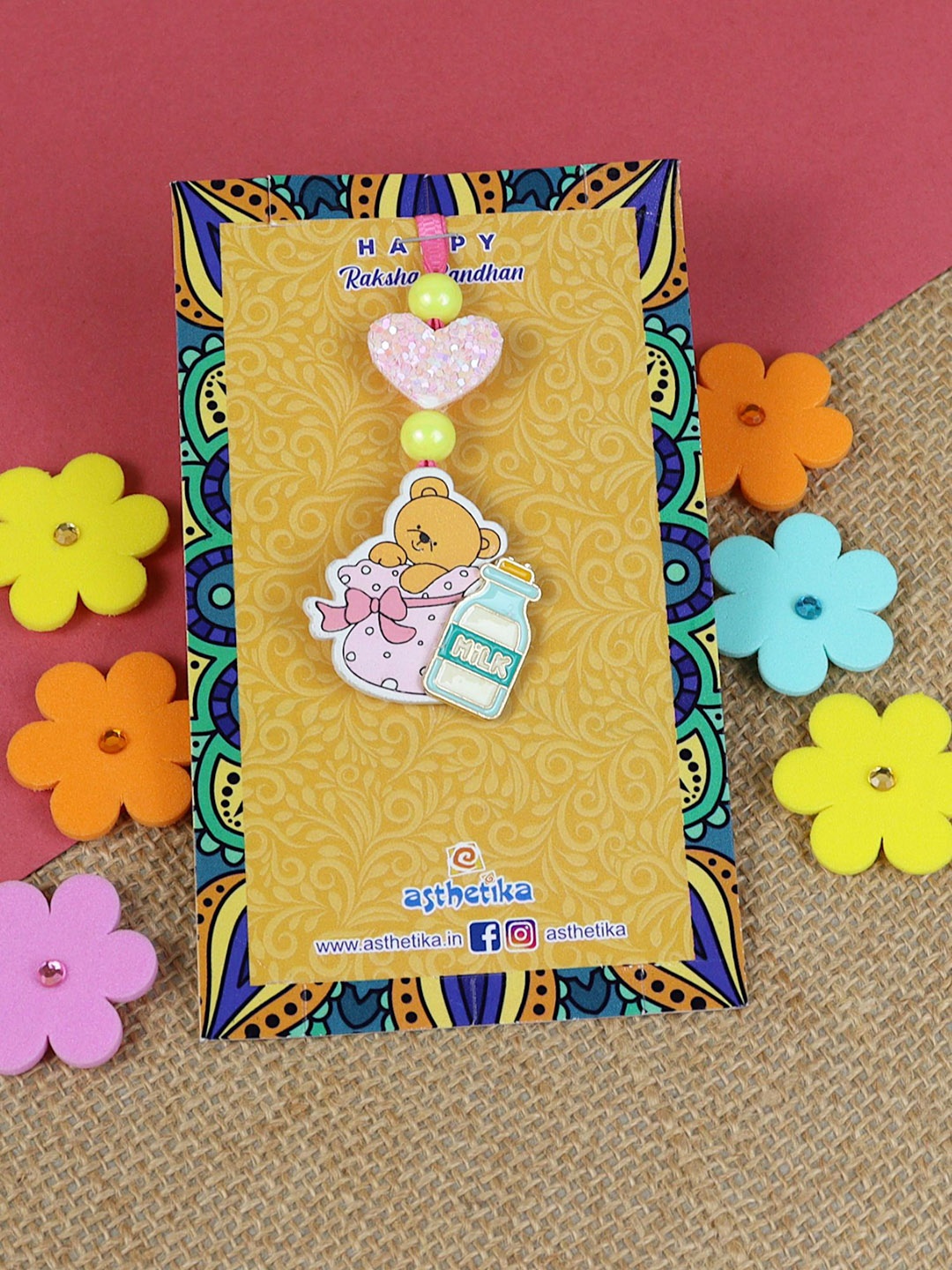 

Asthetika New Born Baby Lumba Rakhi With Roli Chawal, Pink
