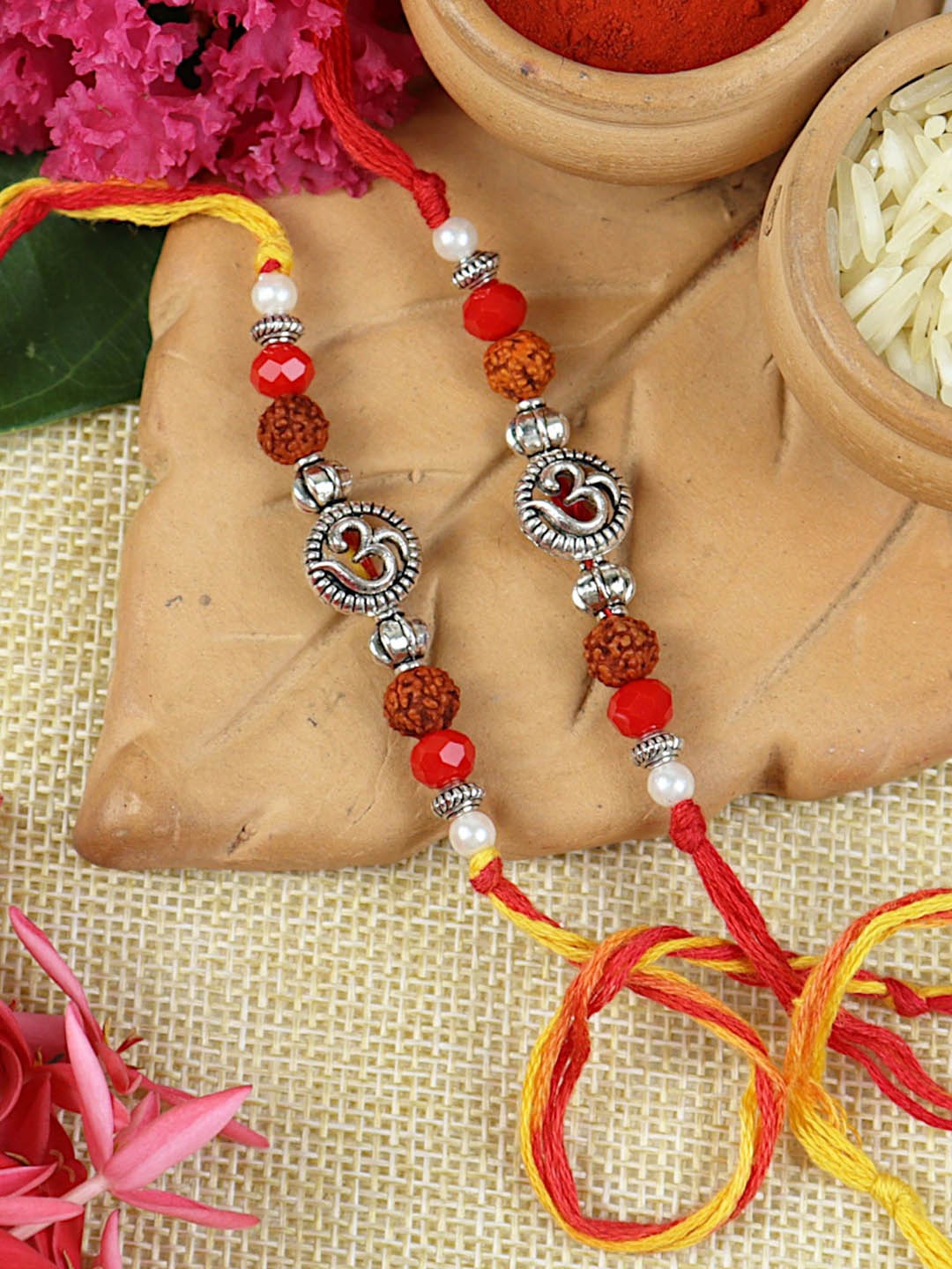 

Asthetika Set of 2 Beaded Rakhis with Roli Chawal, Red