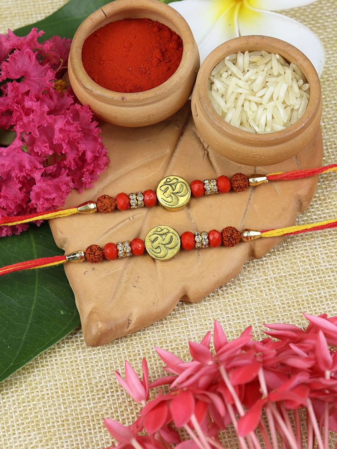 

Asthetika Set of 2 Beaded Rakhis with Roli Chawal, Red