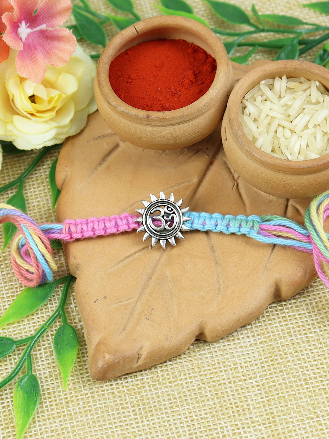 

Asthetika Thread Rakhi with Roli Chawal, Silver