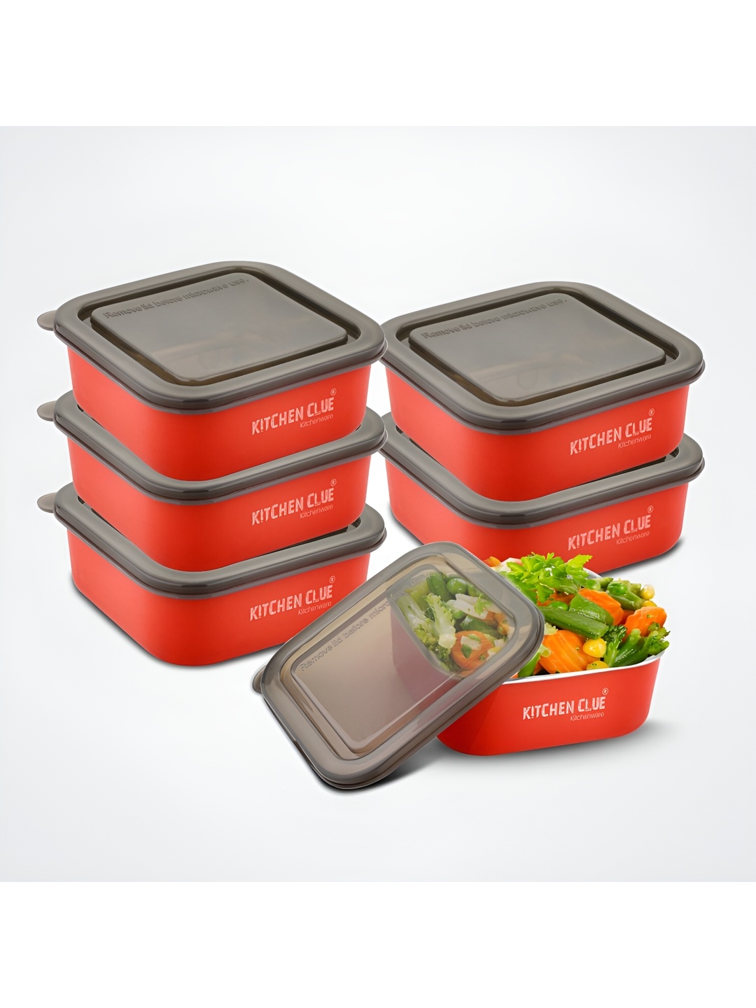 

KITCHEN CLUE Red & Grey 6 Pieces Stainless Steel Leak Proof Lunch Boxes 600 ml Each