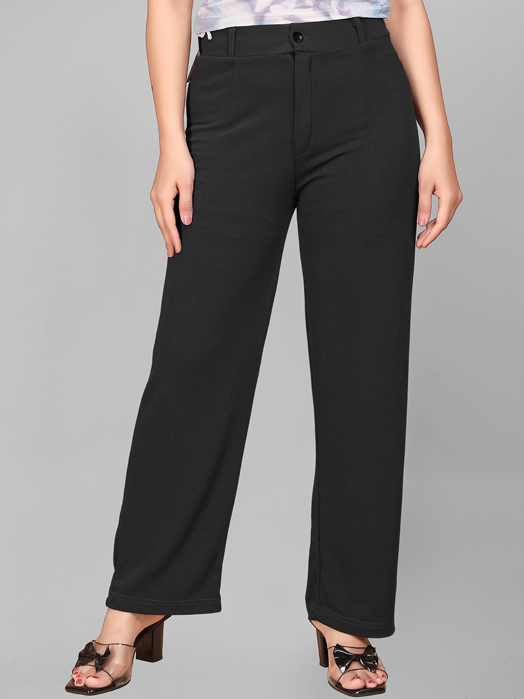 

N N ENTERPRISE Women Original Straight Fit High-Rise Travel Features Trousers, Black