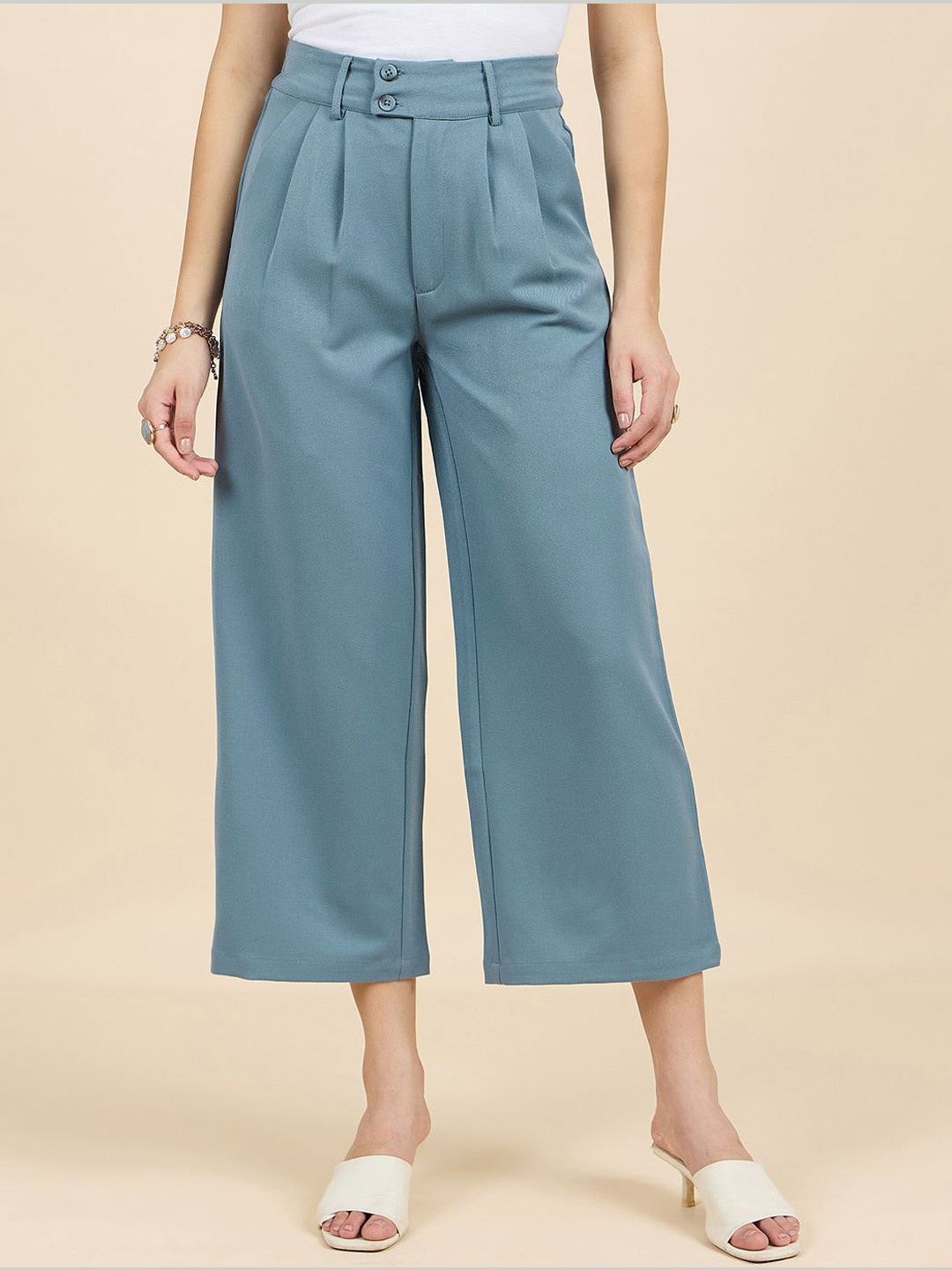 

Gipsy Women Smart High-Rise Pleated Culottes Trousers, Green