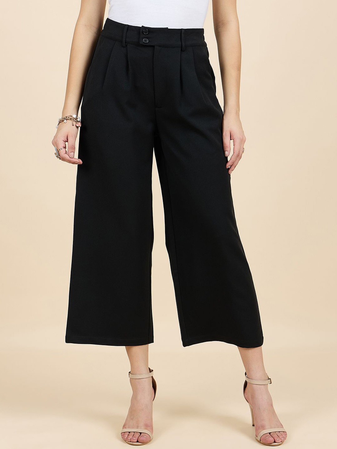 

Gipsy Women Smart Pleated Culottes Trousers, Black