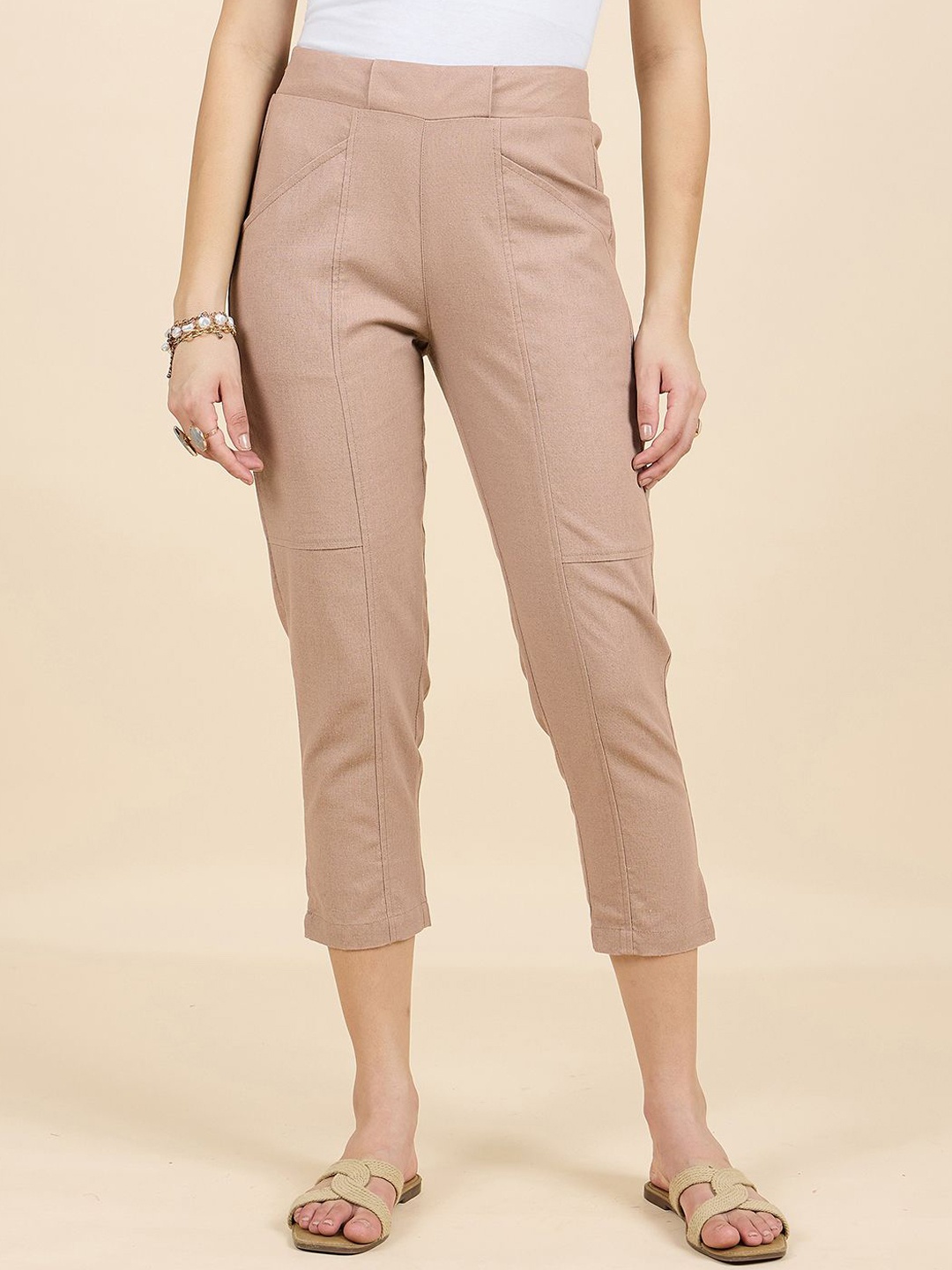 

Gipsy Women Smart Regular Fit High-Rise Trousers, Khaki