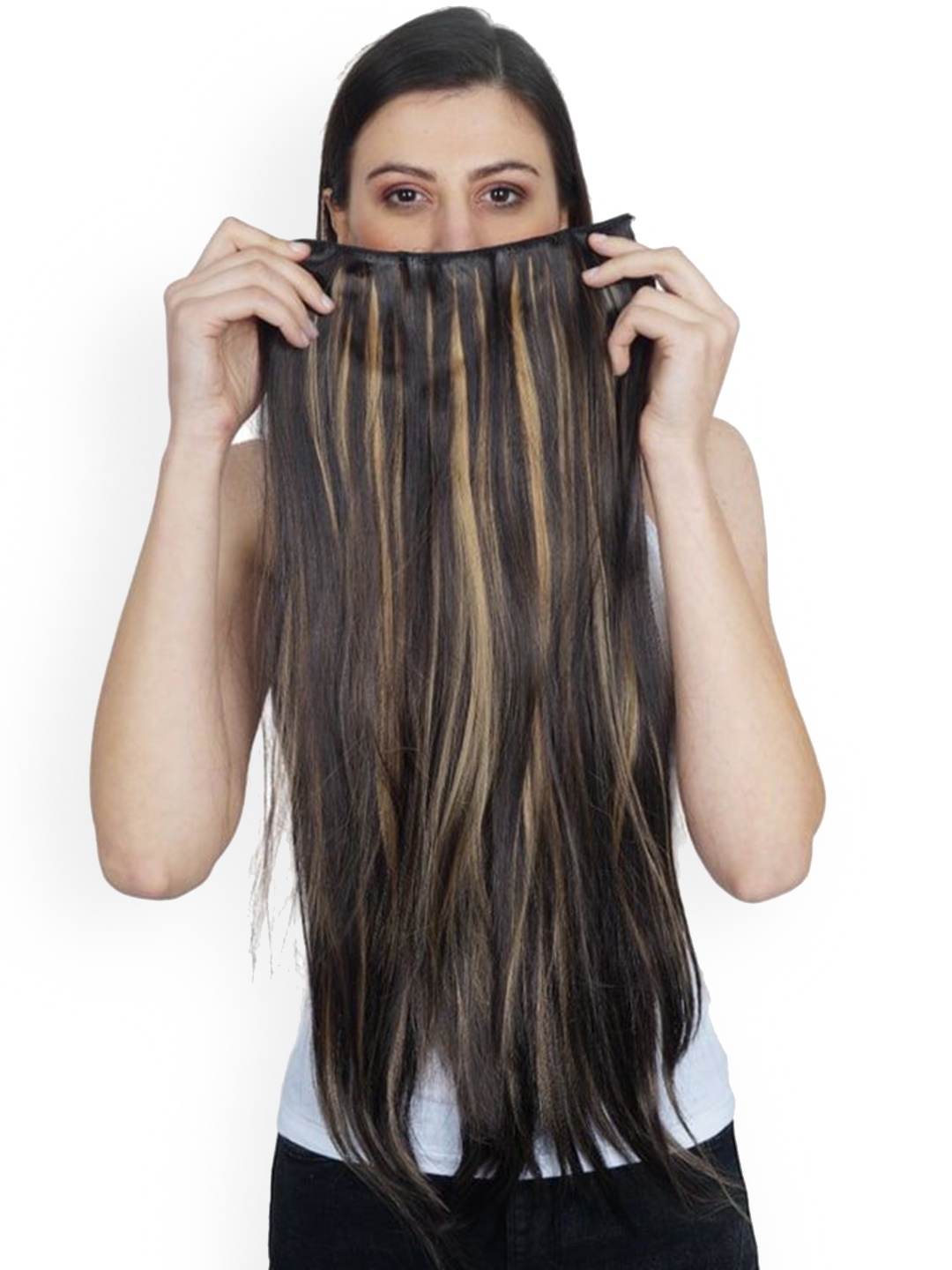 

ABRISH 5 Clip Straight Golden Highlight Hair Extension, Gold