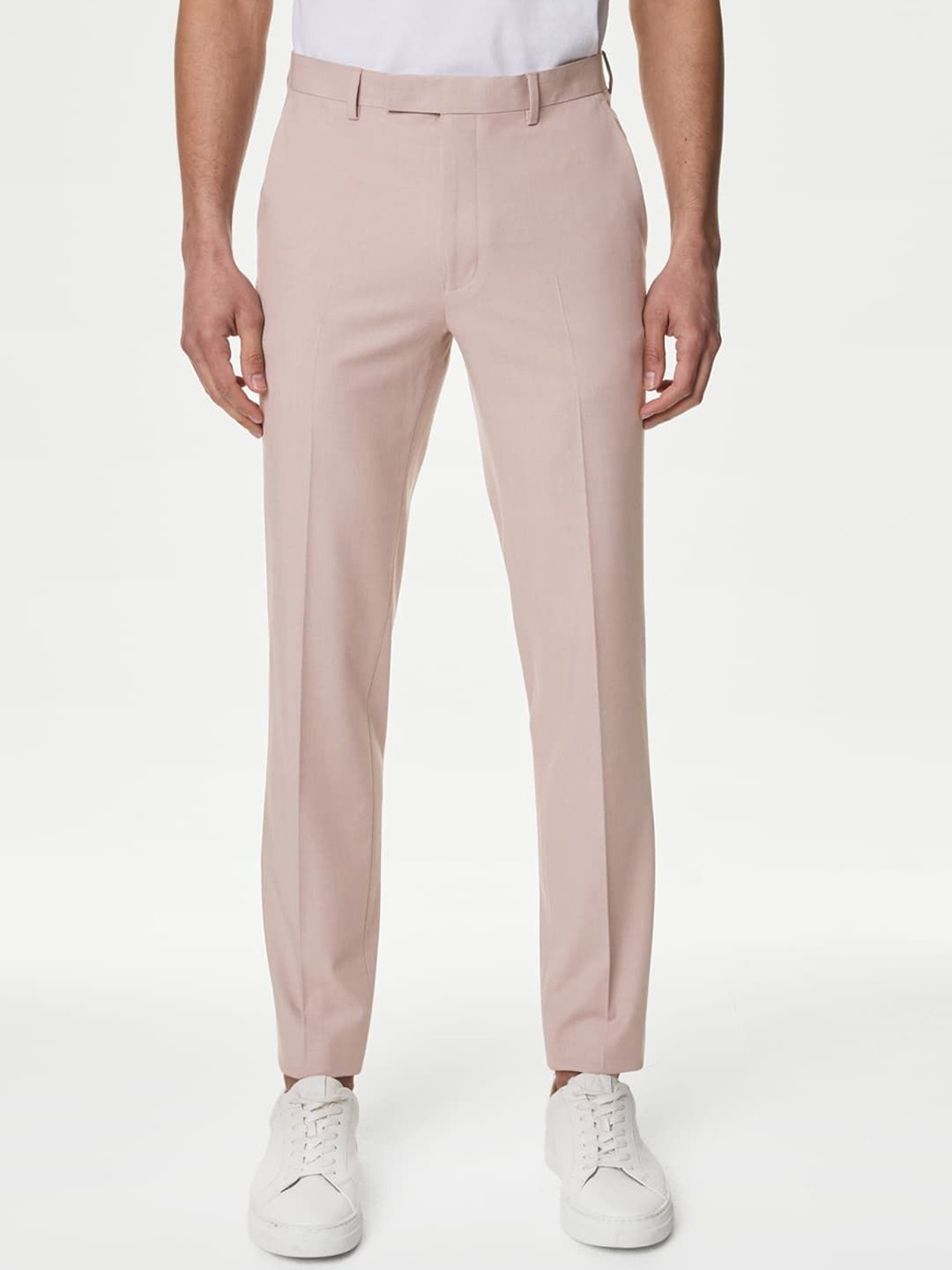 

Marks & Spencer Men Slim Fit Mid-Rise Trousers, Pink