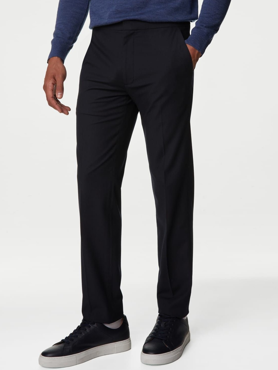 

Marks & Spencer Men Textured Regular Fit Chinos Trousers, Navy blue