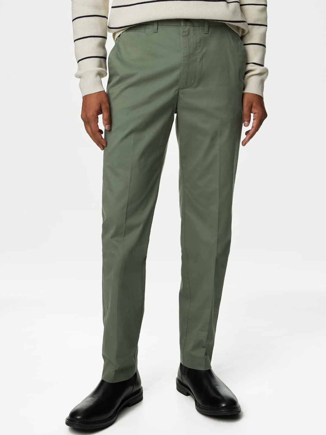 

Marks & Spencer Men Regular Fit Chinos Trousers, Green