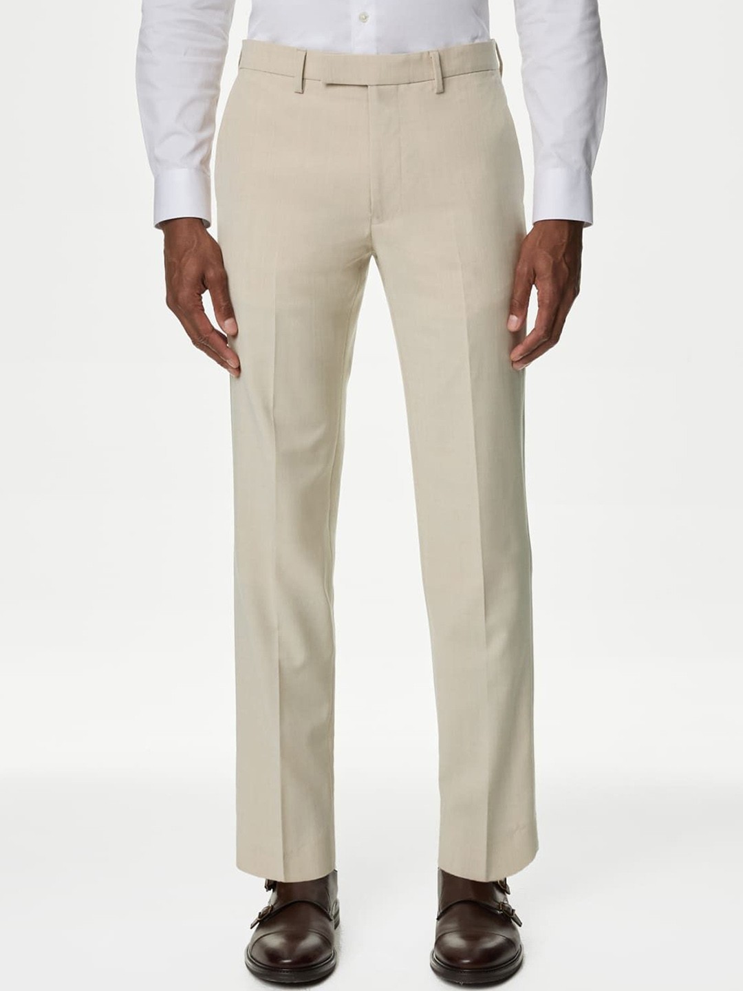 

Marks & Spencer Men Tailored Tapered Fit Trousers, Cream