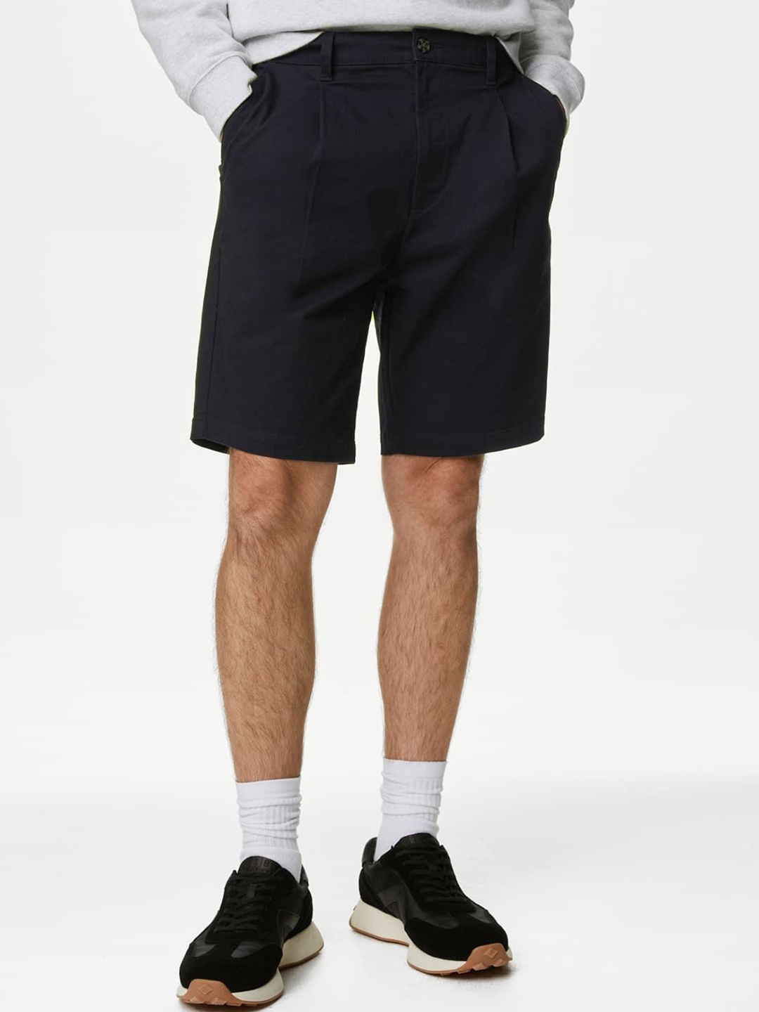 

Marks & Spencer Men Mid-Rise Cotton Chino Shorts, Navy blue