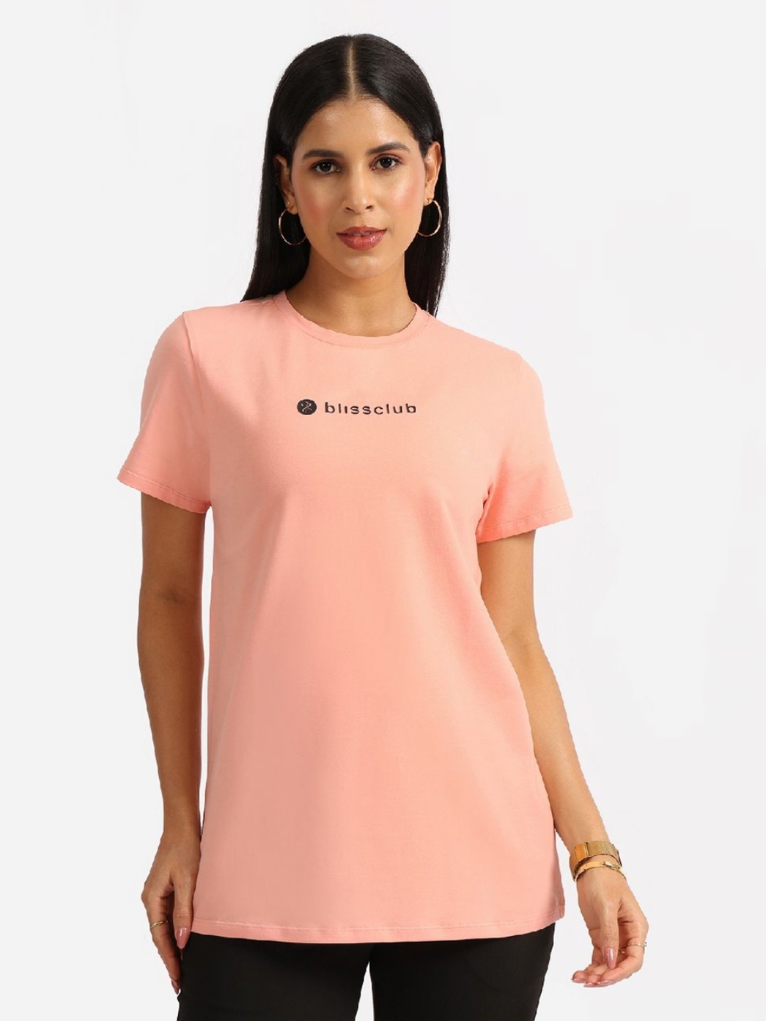 

Blissclub Women Graphic Printed Round Neck T-shirt, Peach