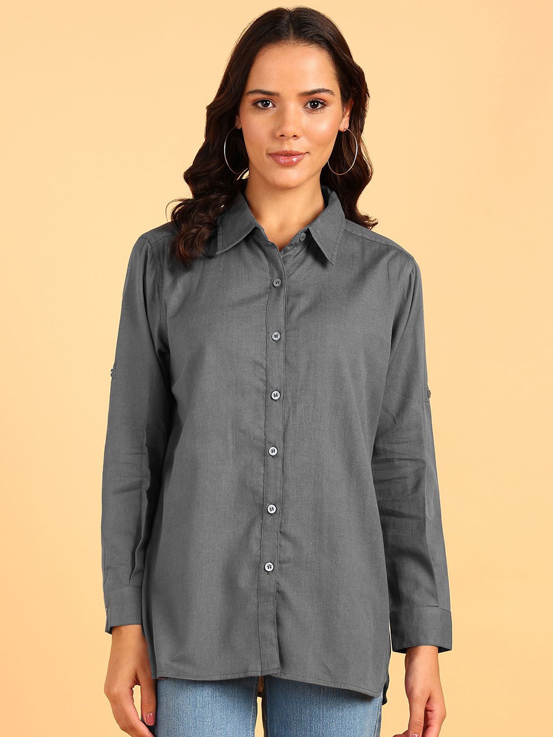 

BLOCKS OF INDIA Women Standard Opaque Regular Fit Casual Shirt, Grey