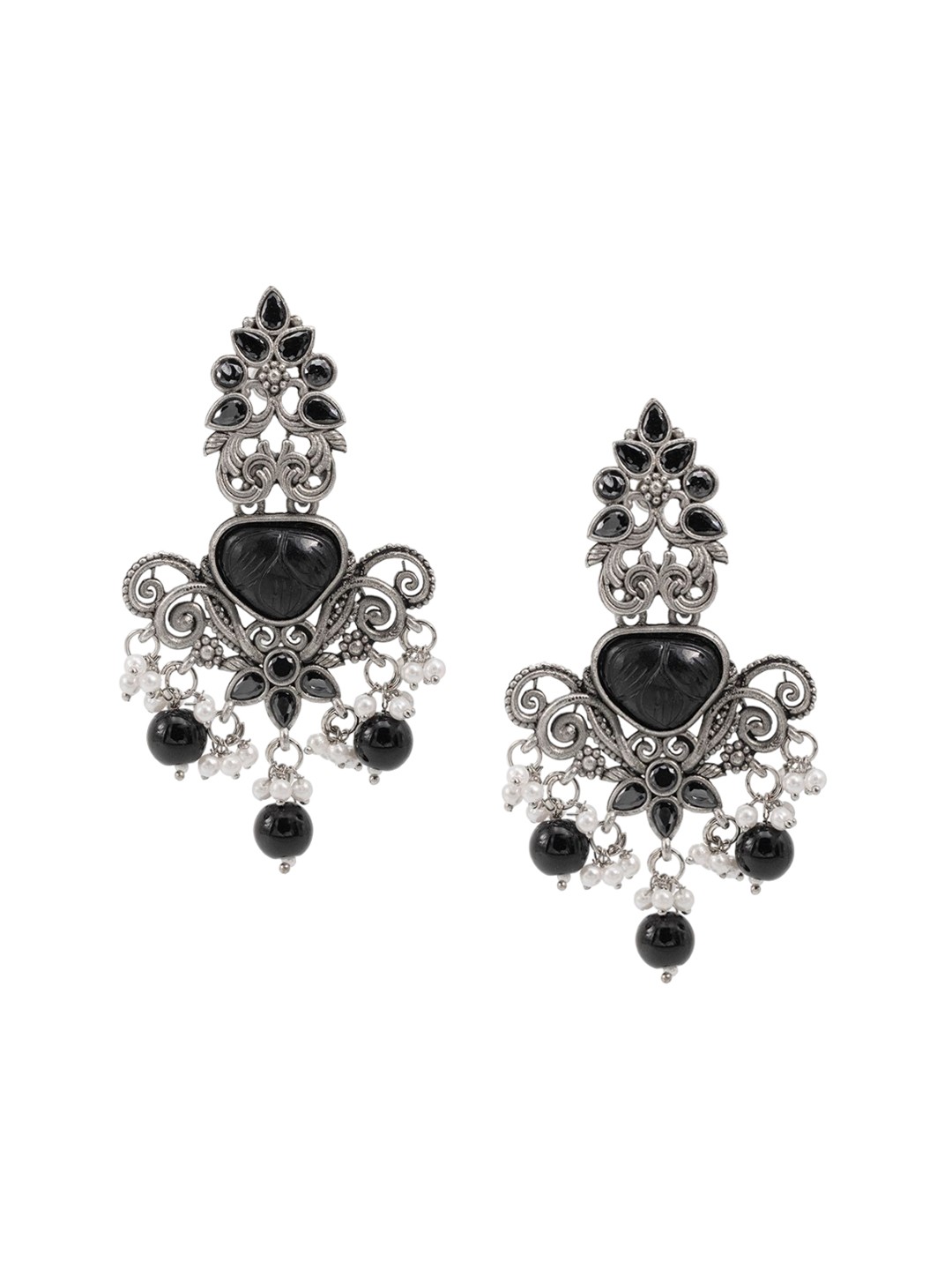 

Shining Jewel - By Shivansh Silver Plated Oxidised Cubic Zirconia Drop Earrings