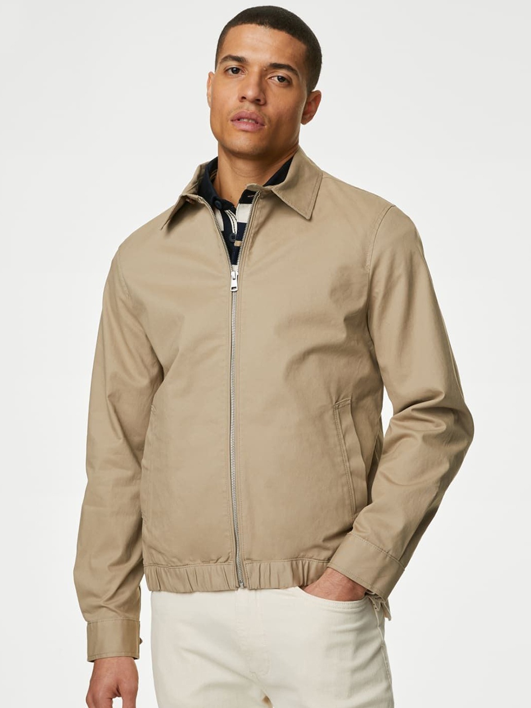 

Marks & Spencer Men Checked Bomber Jacket, Beige