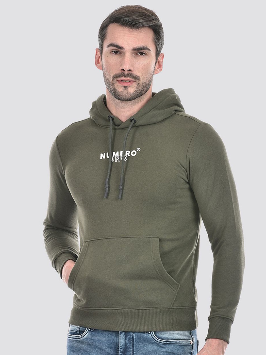 

Numero Uno Men Solid Hooded Sweatshirt, Olive