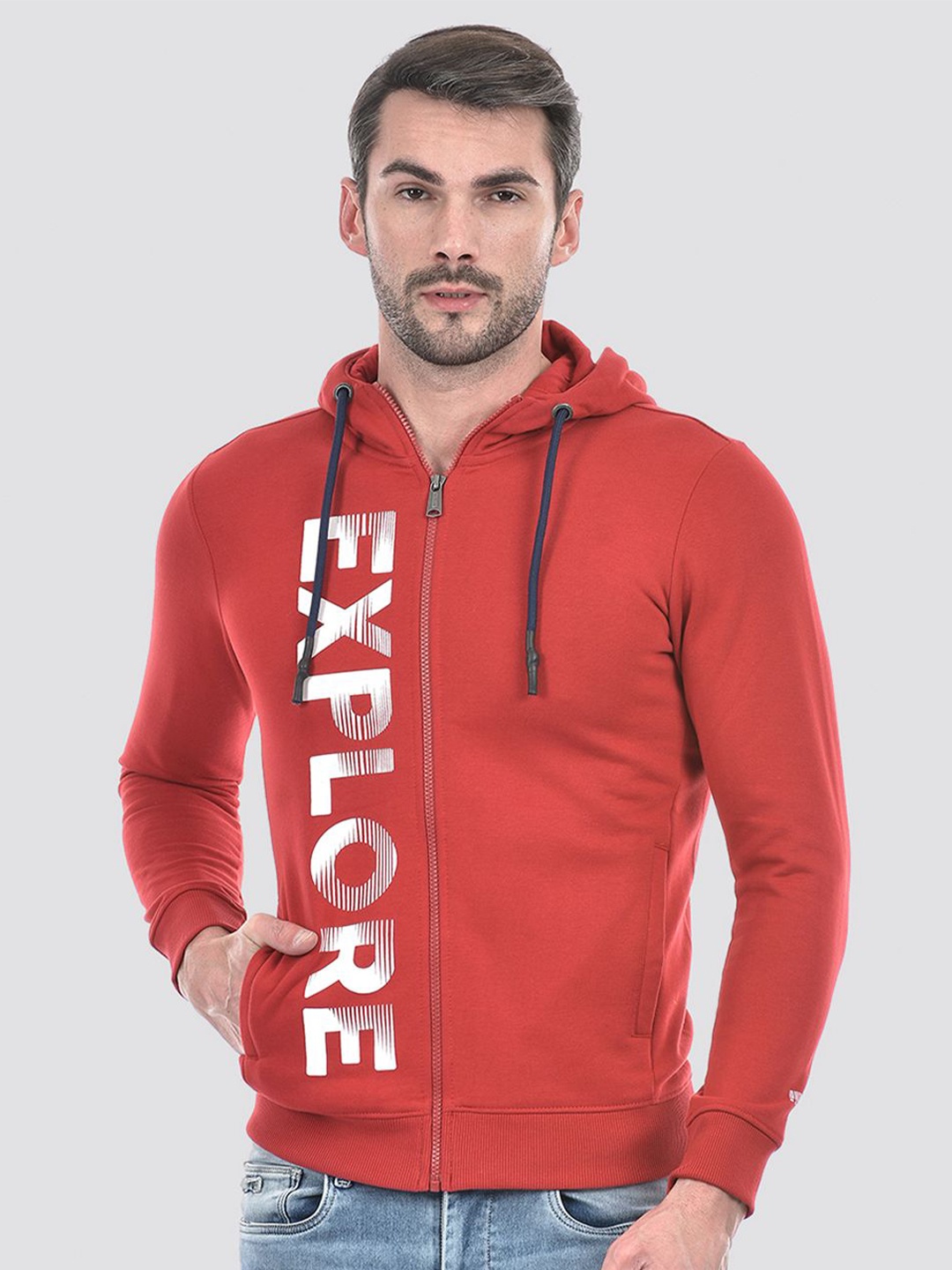 

Numero Uno Men Alphanumeric Printed Hooded Sweatshirt, Red