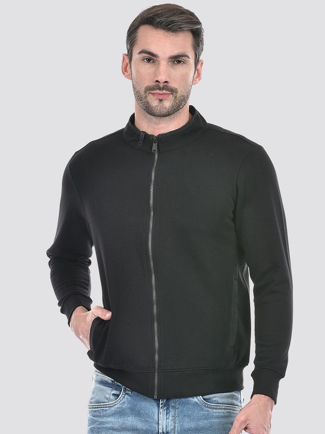 

Numero Uno Men Solid Mock Collar Sweatshirt, Black