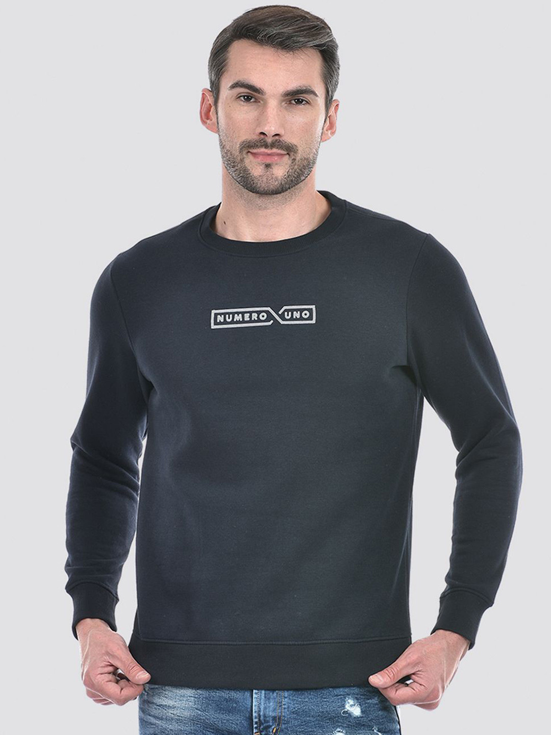 

Numero Uno Men Solid Brand Logo Printed Sweatshirt, Navy blue
