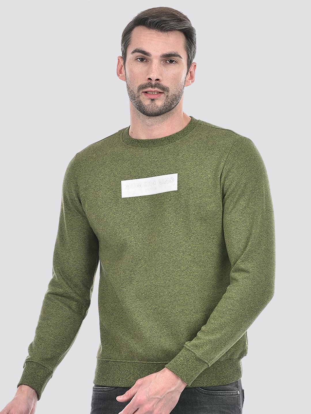 

Numero Uno Men Solid Brand Logo Printed Sweatshirt, Green