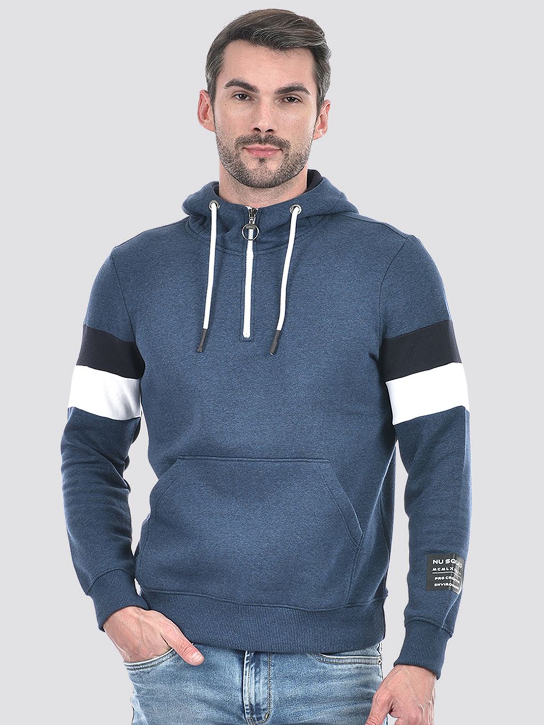 

Numero Uno Men Colourblocked Hooded Sweatshirt, Blue