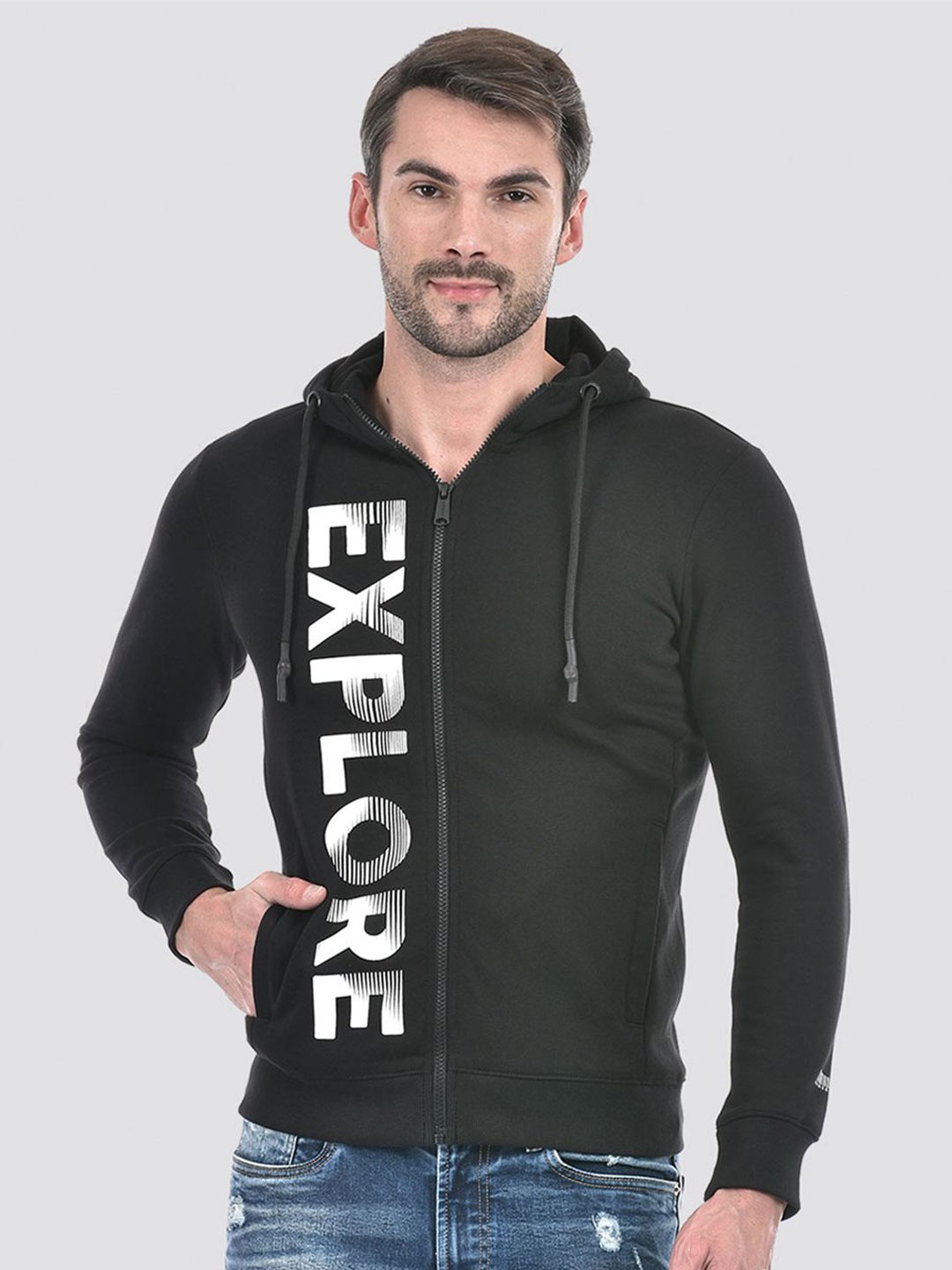 

Numero Uno Men Printed Hooded Sweatshirt, Black
