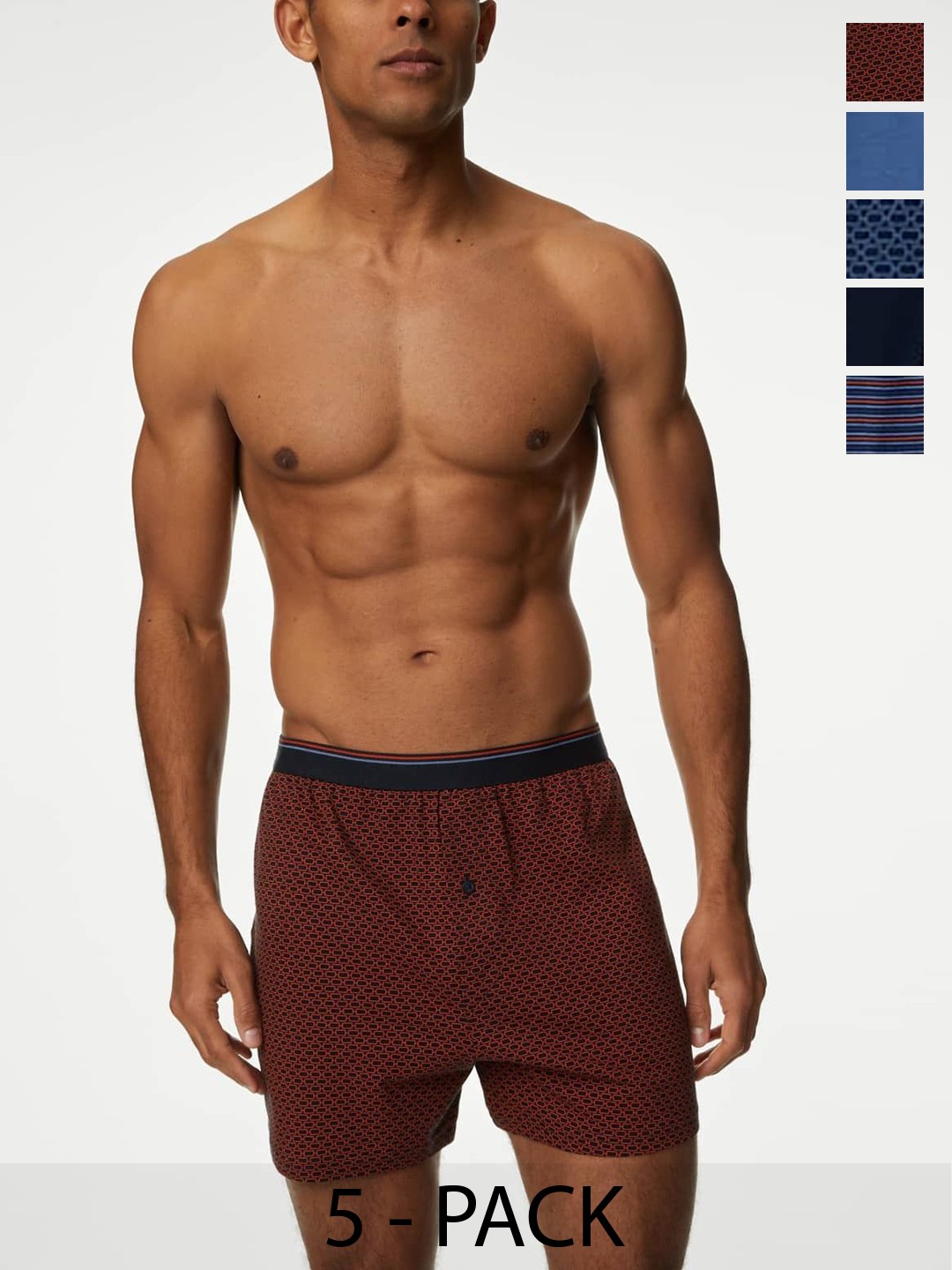 

Marks & Spencer Pack Of 5 Cotton Boxers-T148366FDARK NAVY MIX, Rust