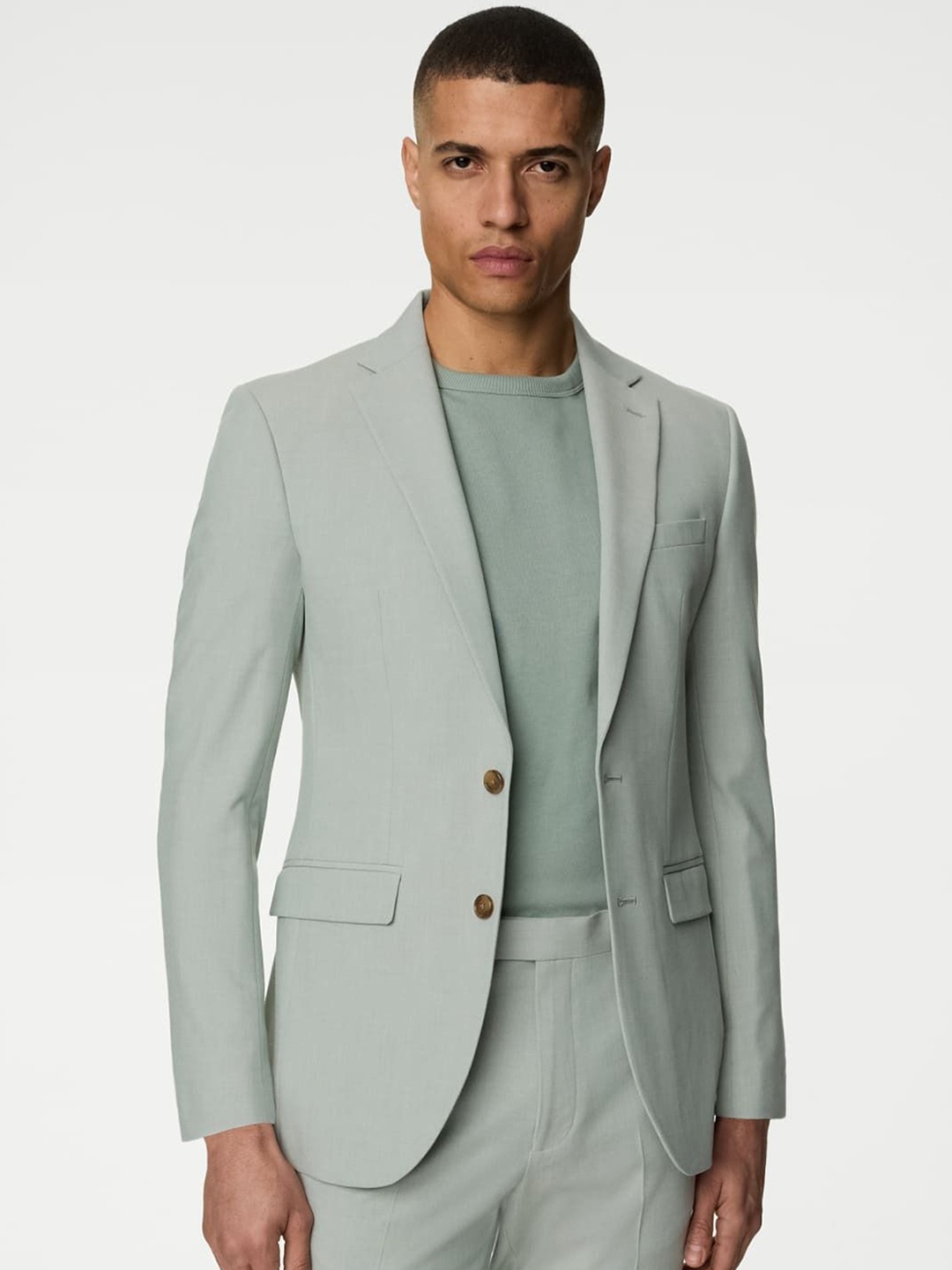 

Marks & Spencer Slim-Fit Notched Lapel Single Breasted Blazer, Green
