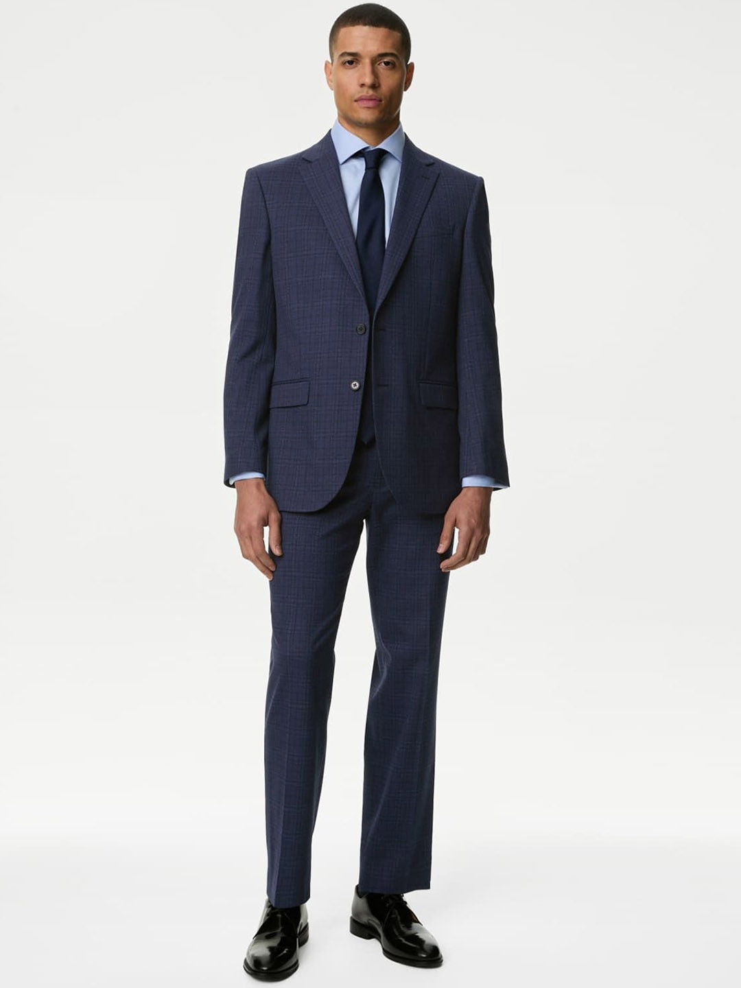 

Marks & Spencer Checked Souble-Breasted Three-Piece Formal Blazer, Navy blue