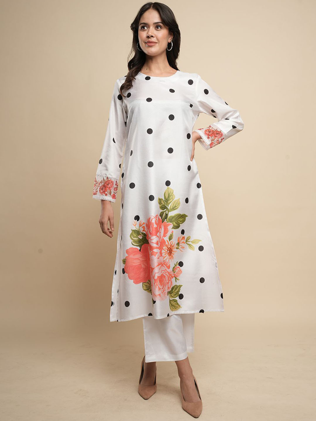 

HEEPOSH Floral Printed Regular Kurta with Trousers, Cream