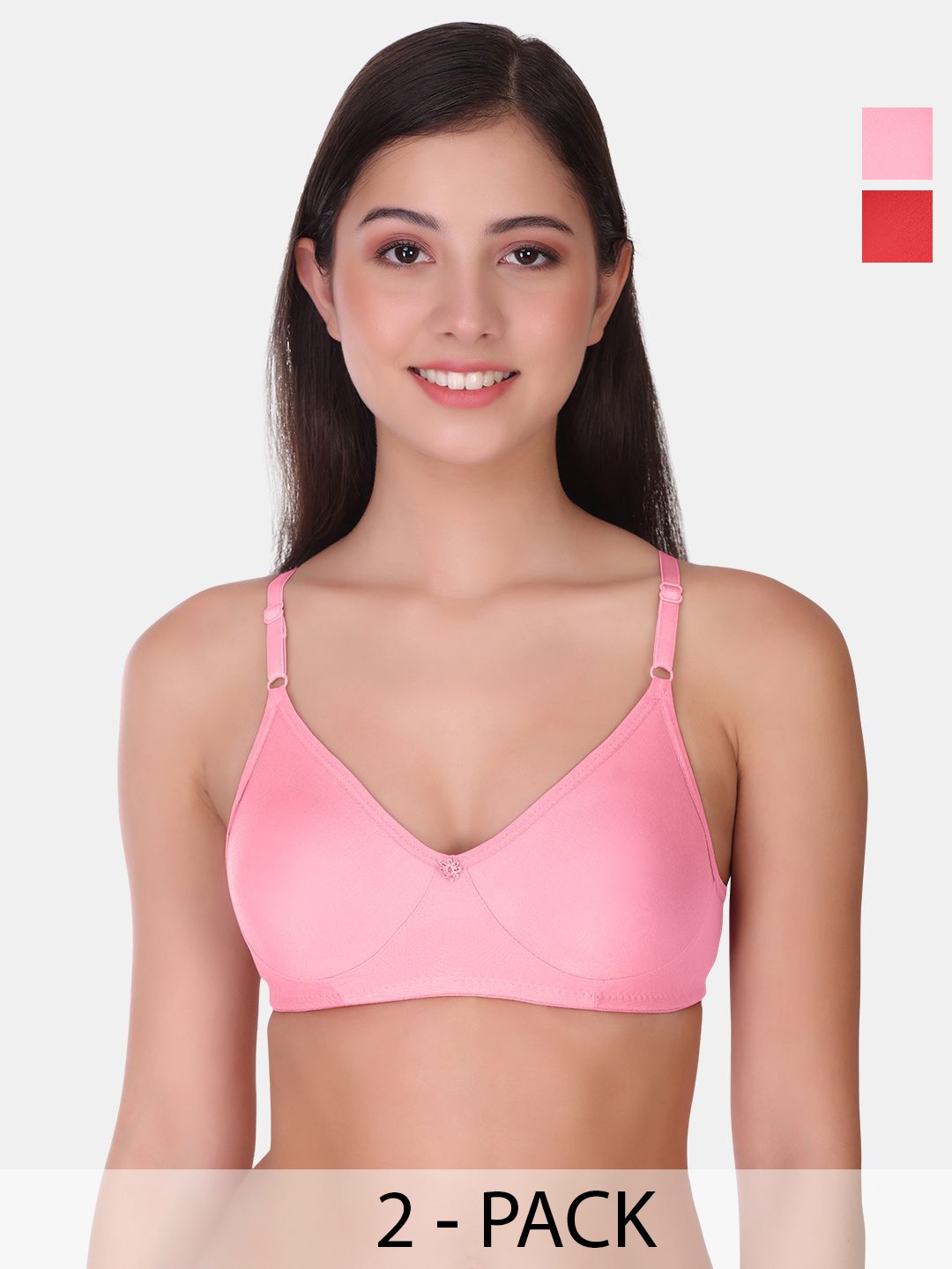 

POOJA RAGENEE Pack Of 2 Full Coverage Cotton T-shirt Bra With All Day Comfort, Pink