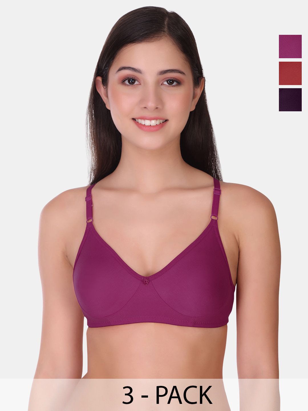 

POOJA RAGENEE Pack Of 3 Full Coverage Cotton T-shirt Bra With All Day Comfort, Maroon