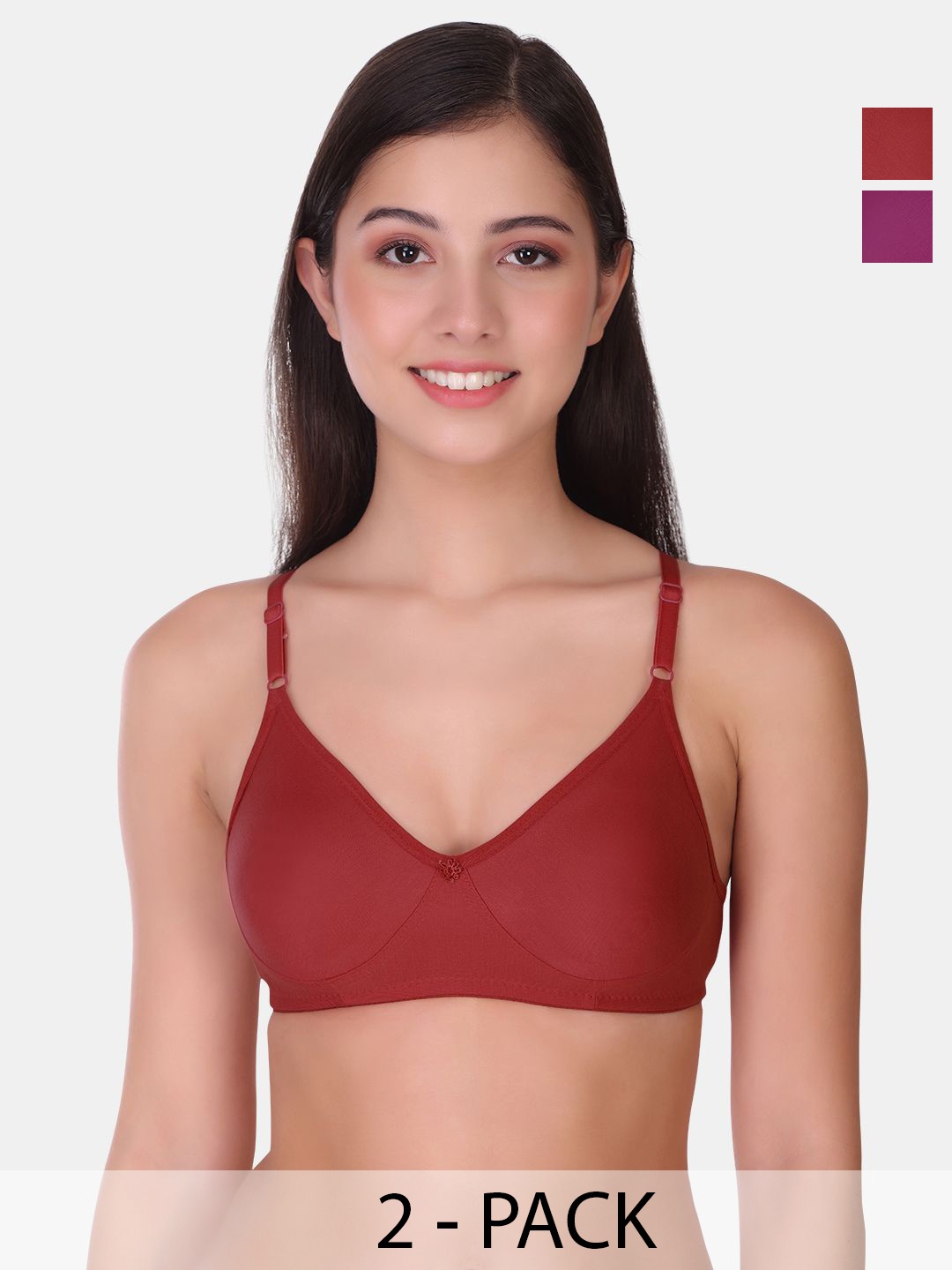 

POOJA RAGENEE Pack of 2 Full Coverage Non Padded Cotton T-shirt Bra, Maroon