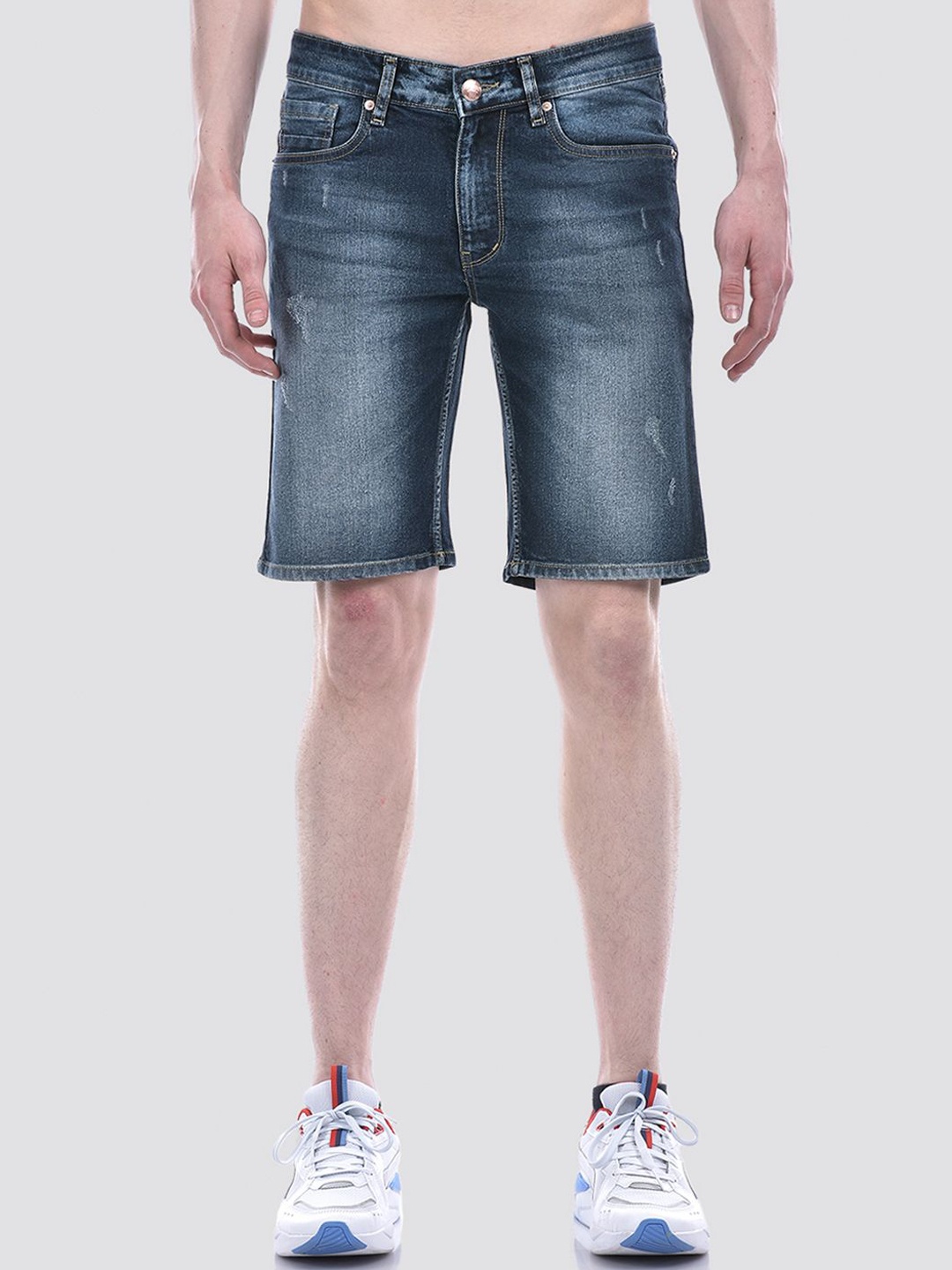 

Numero Uno Men Mid-Rise Washed Cotton Denim Shorts, Blue