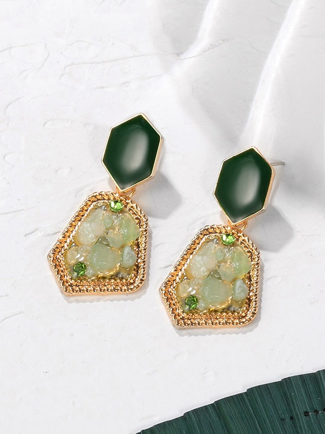 

Unwind by Yellow Chimes Artificial Stones Drop Earrings, Gold