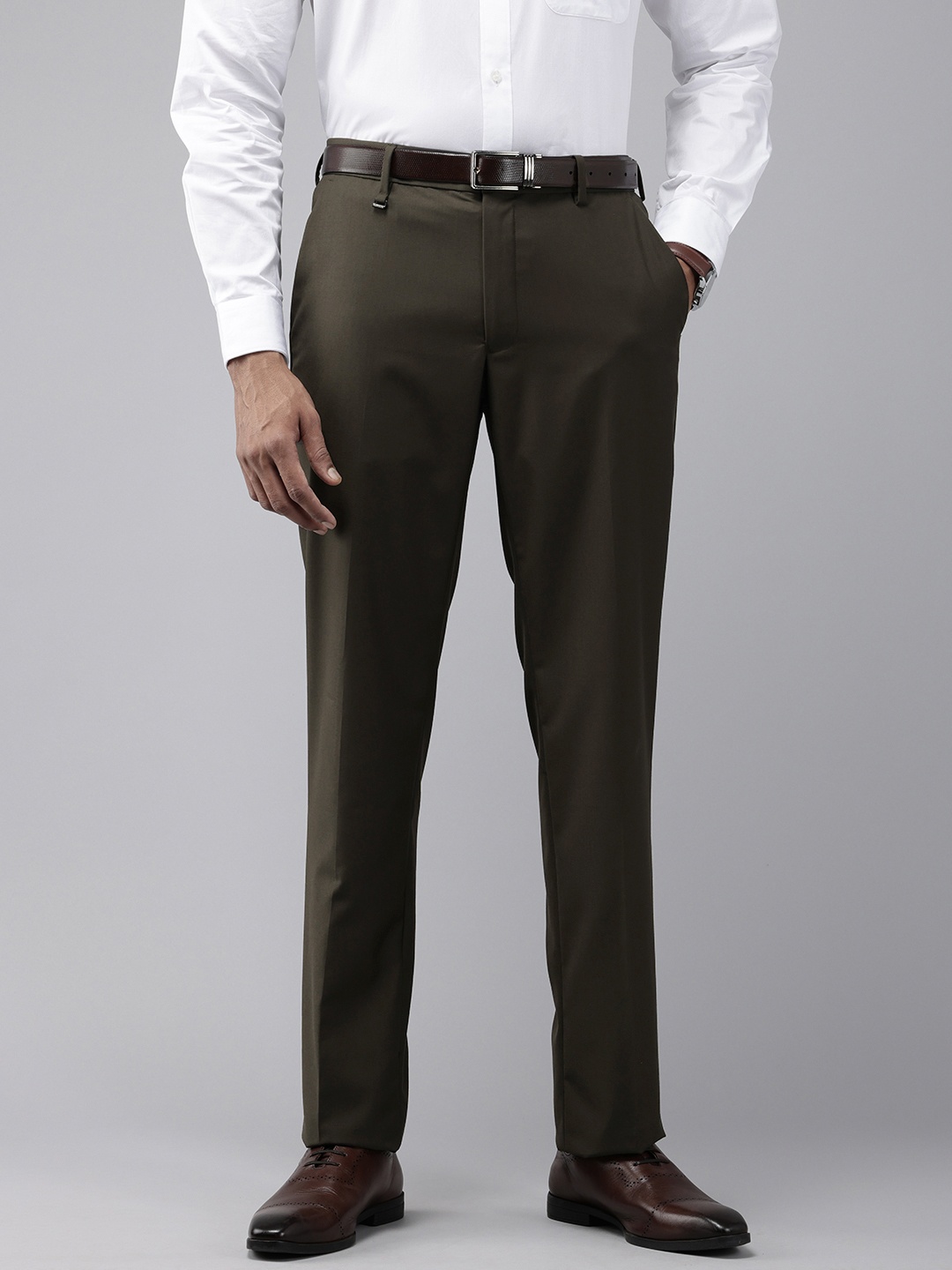 

Van Heusen Men Slim Fit Formal Trousers, Olive