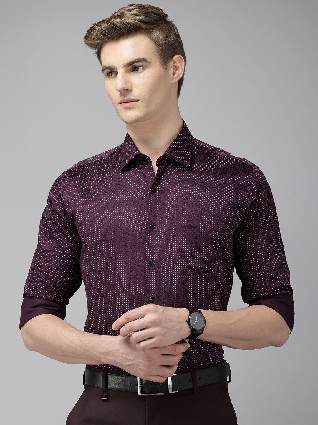 

Van Heusen Pure Cotton Slim Fit Opaque Printed Formal Shirt, Burgundy