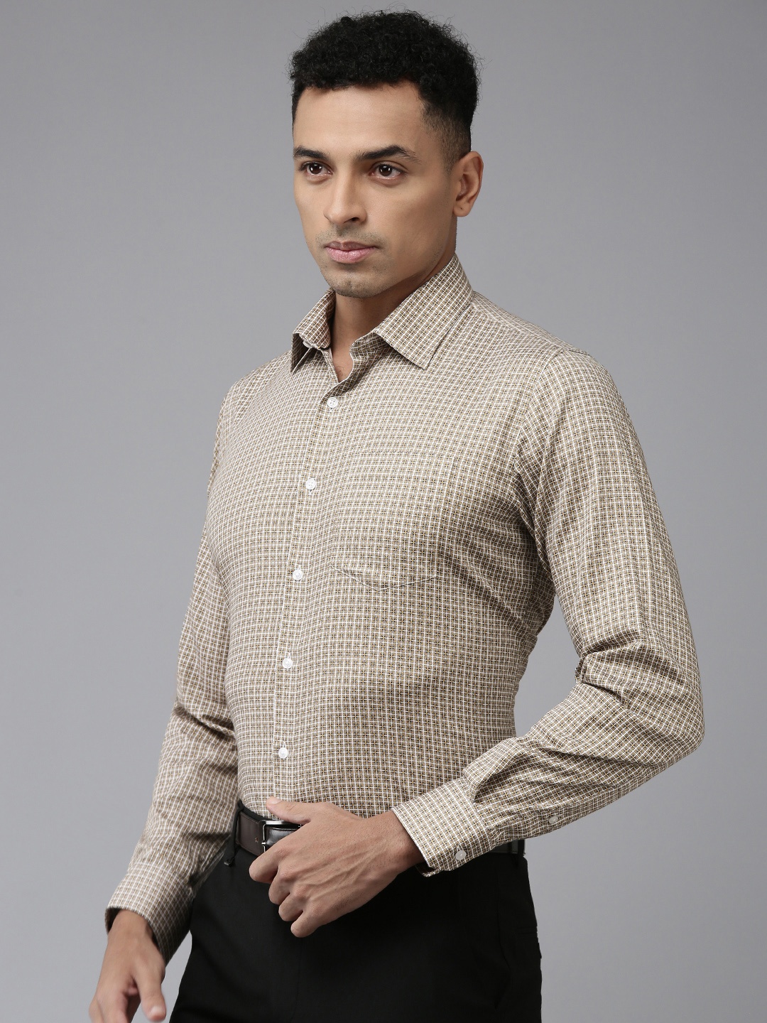 

Van Heusen Pure Cotton Slim Fit Opaque Printed Formal Shirt, Brown