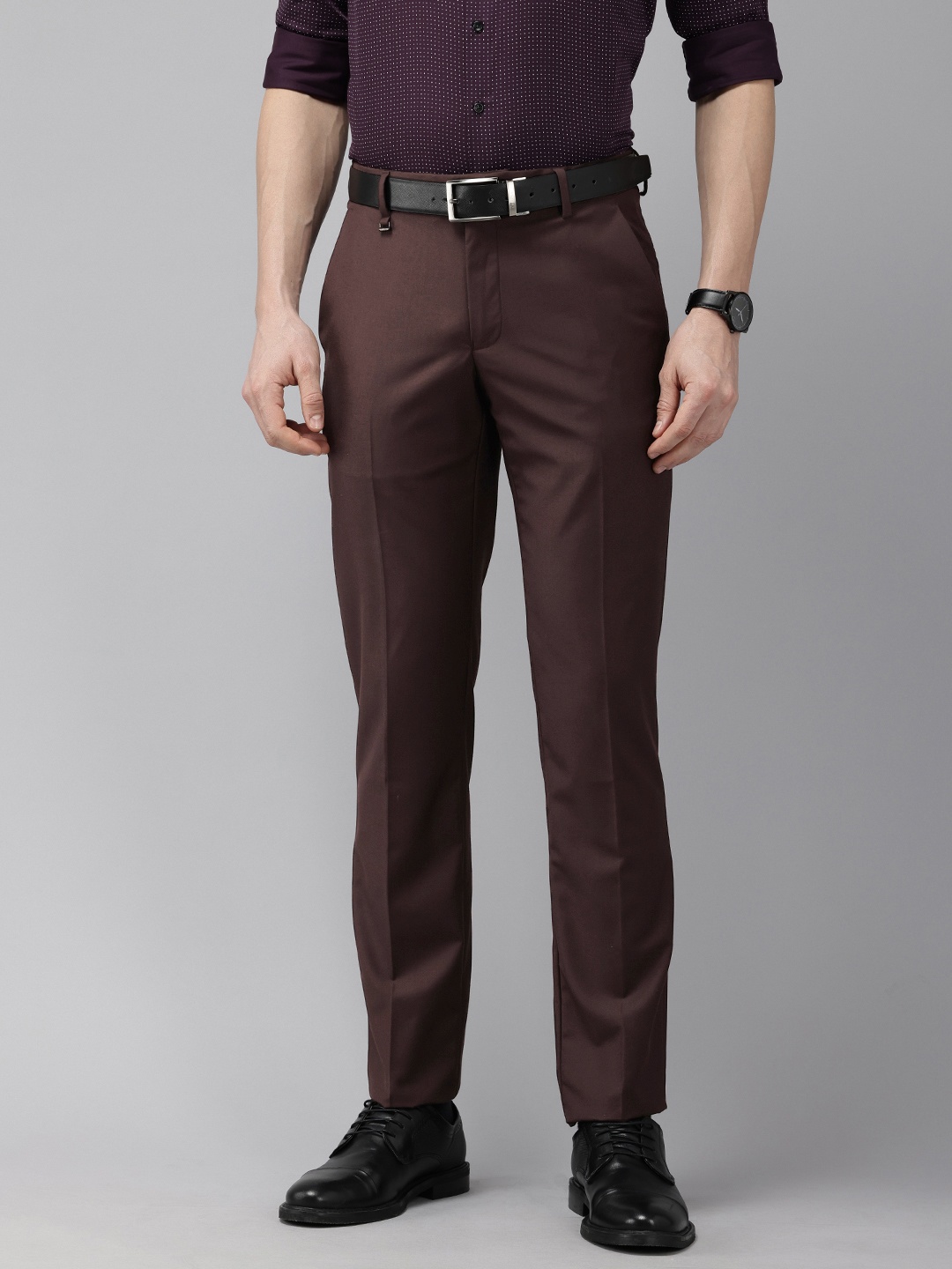 

Van Heusen Men Slim Fit Formal Trousers, Coffee brown