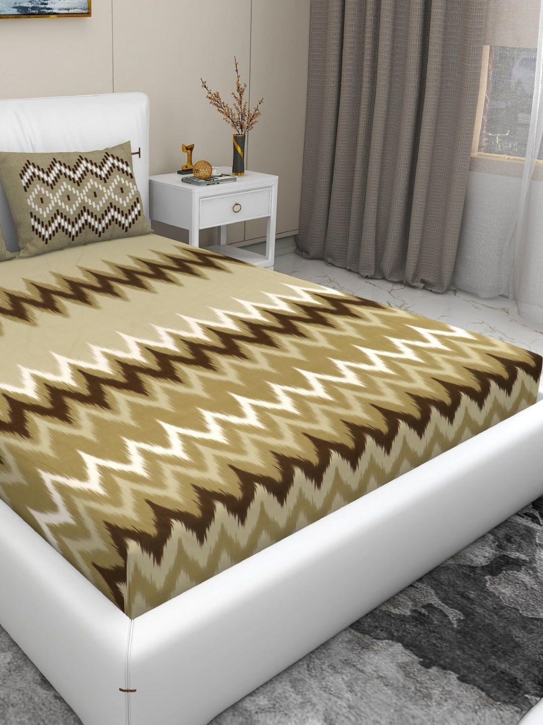 

RD TREND Green & Brown Printed 210 TC Pure Cotton King Bedsheet & 2 Pillow Covers
