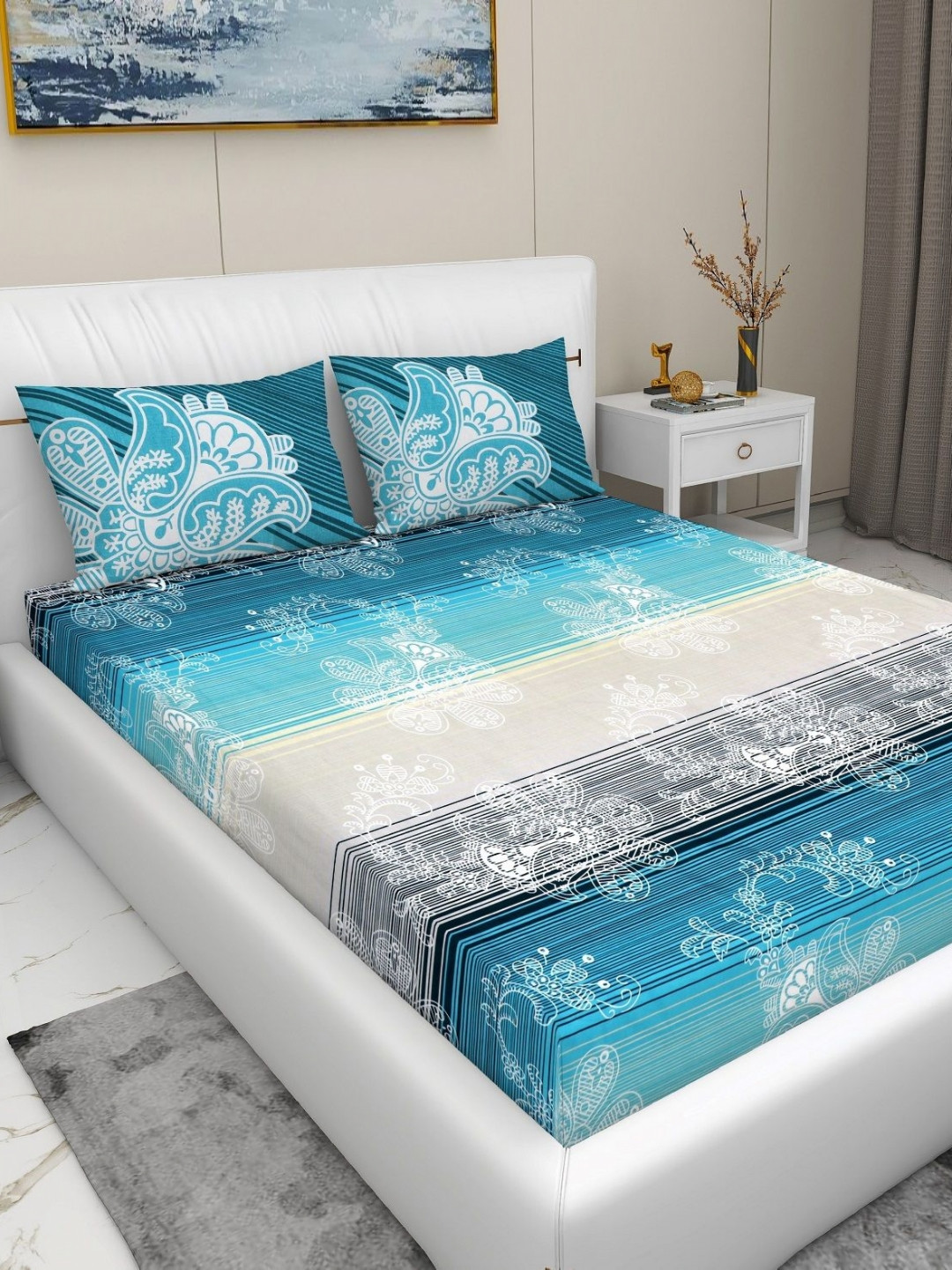

RD TREND Blue & White Printed 210 TC Pure Cotton King Bedsheet & 2 Pillow Covers