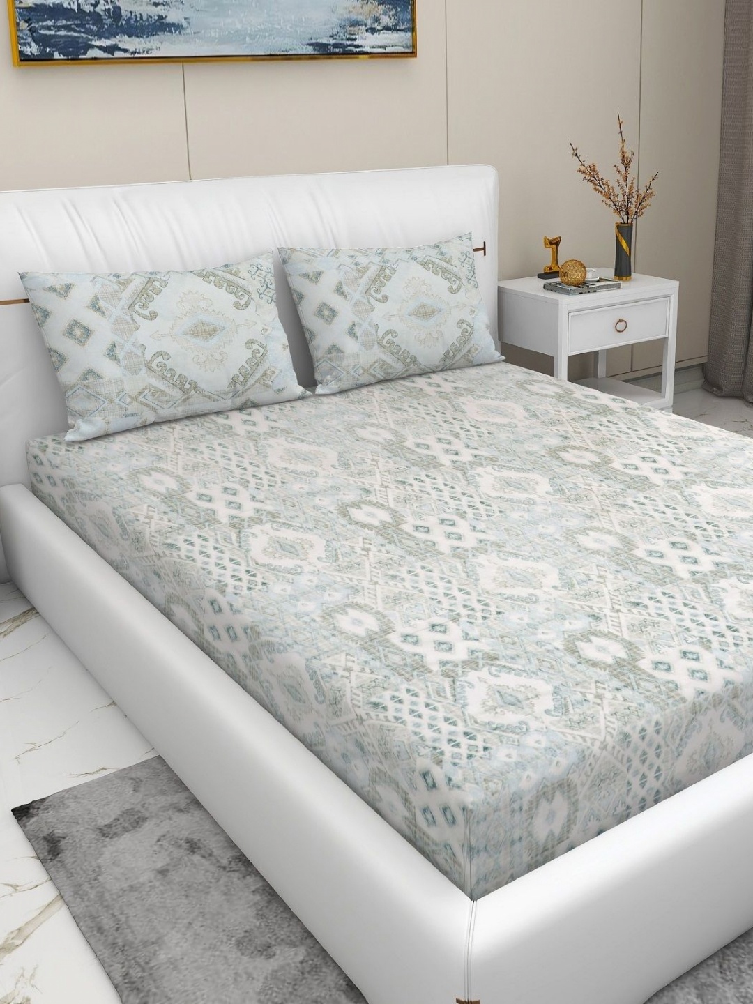 

RD TREND Green & White Printed 210 TC Pure Cotton King Bedsheet & 2 Pillow Covers