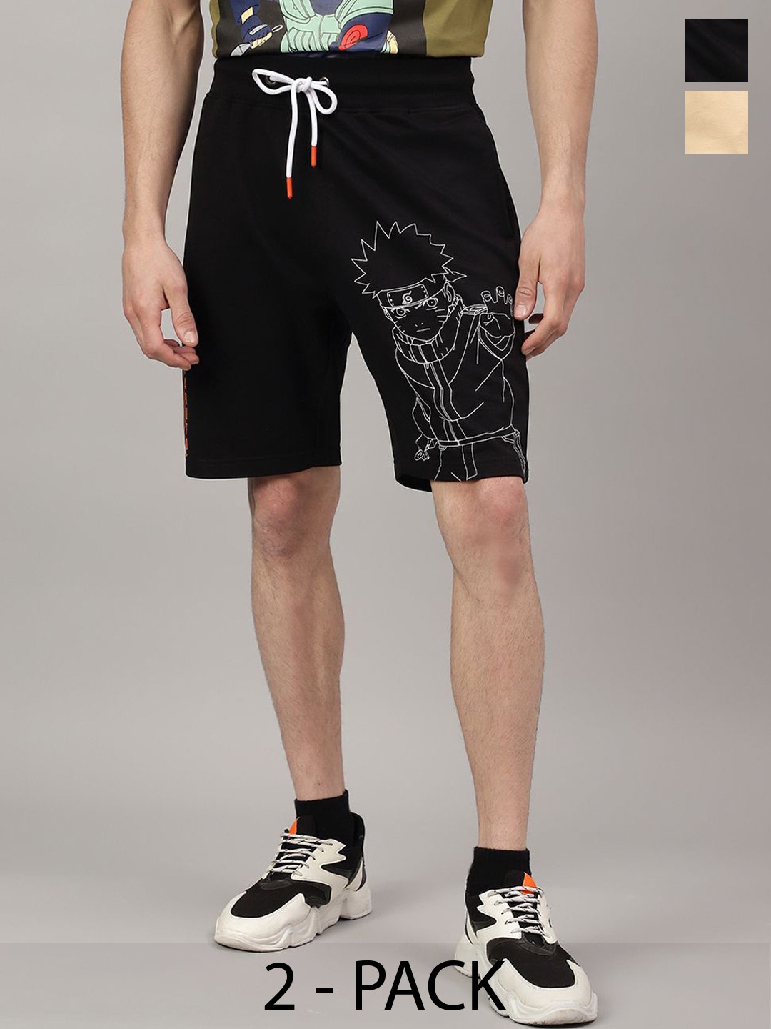 

Free Authority Men Pack Of 2 Naruto Printed Joggers & Shorts, Black