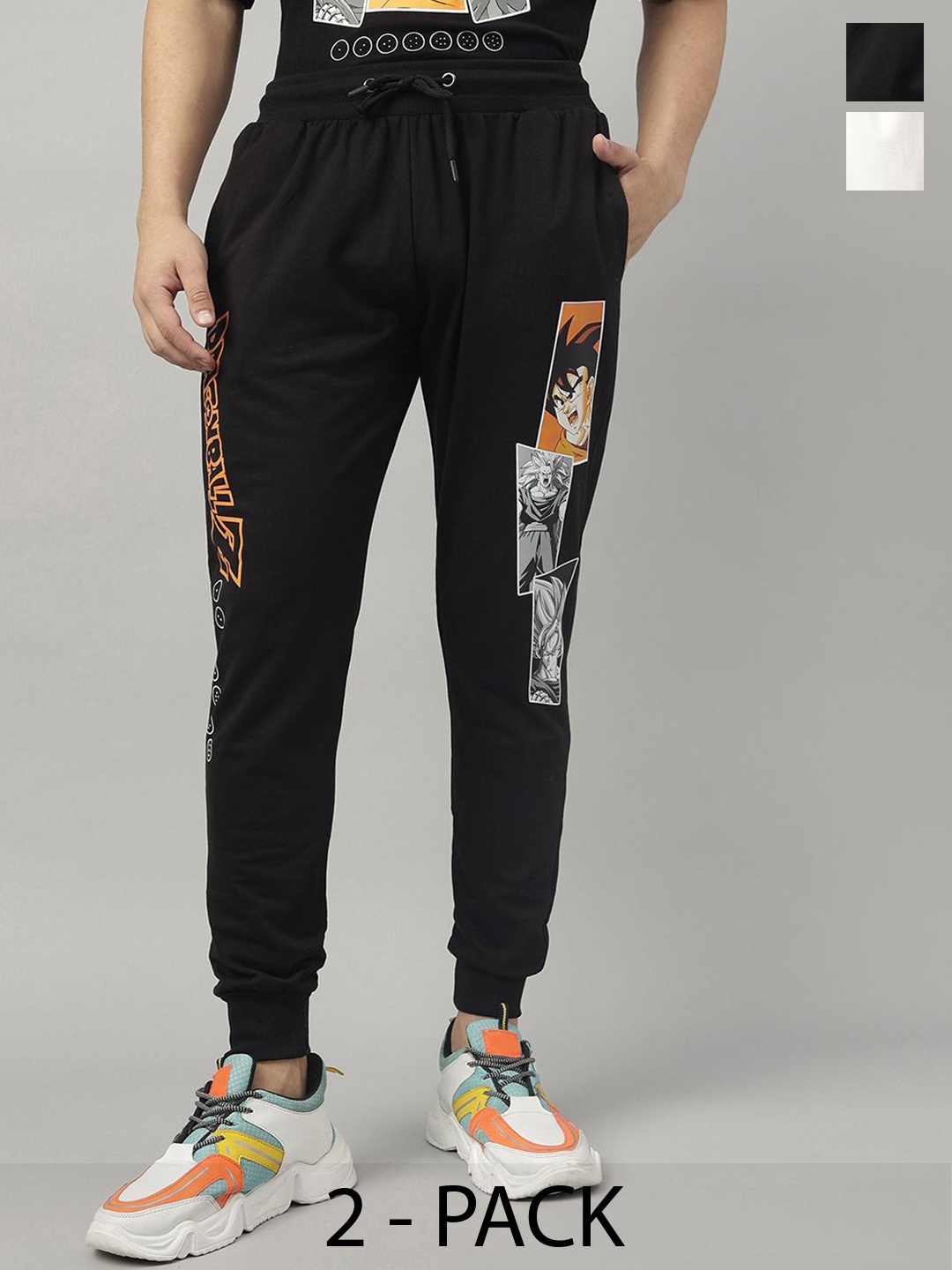 

Free Authority Pack Of 2 Men Dragon Ball Z Printed Joggers and Shorts, Black